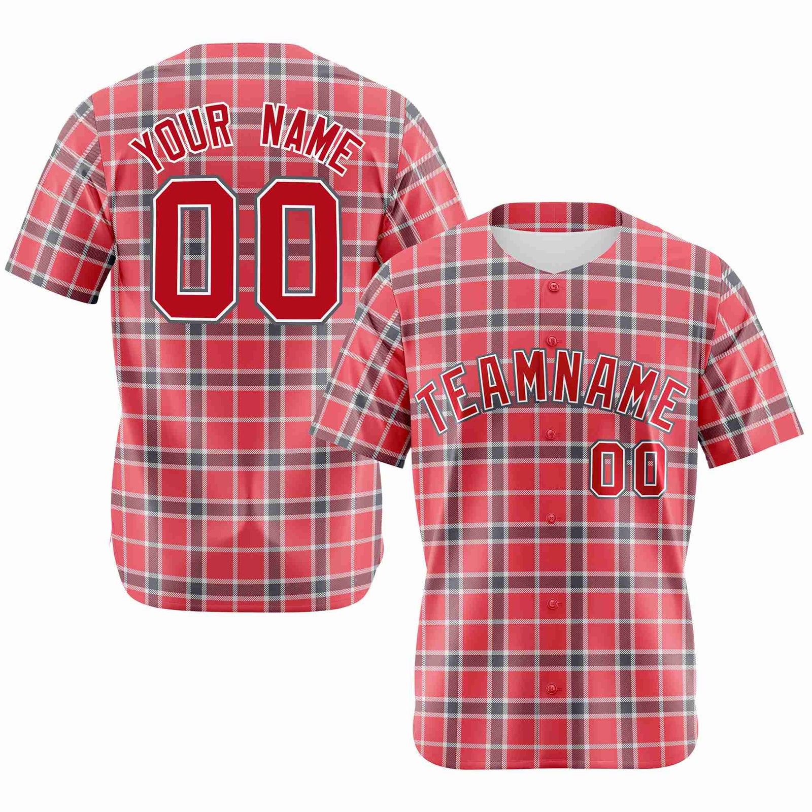 Custom Light Red Crimson Personalized Plaid Design Authentic Baseball Jersey