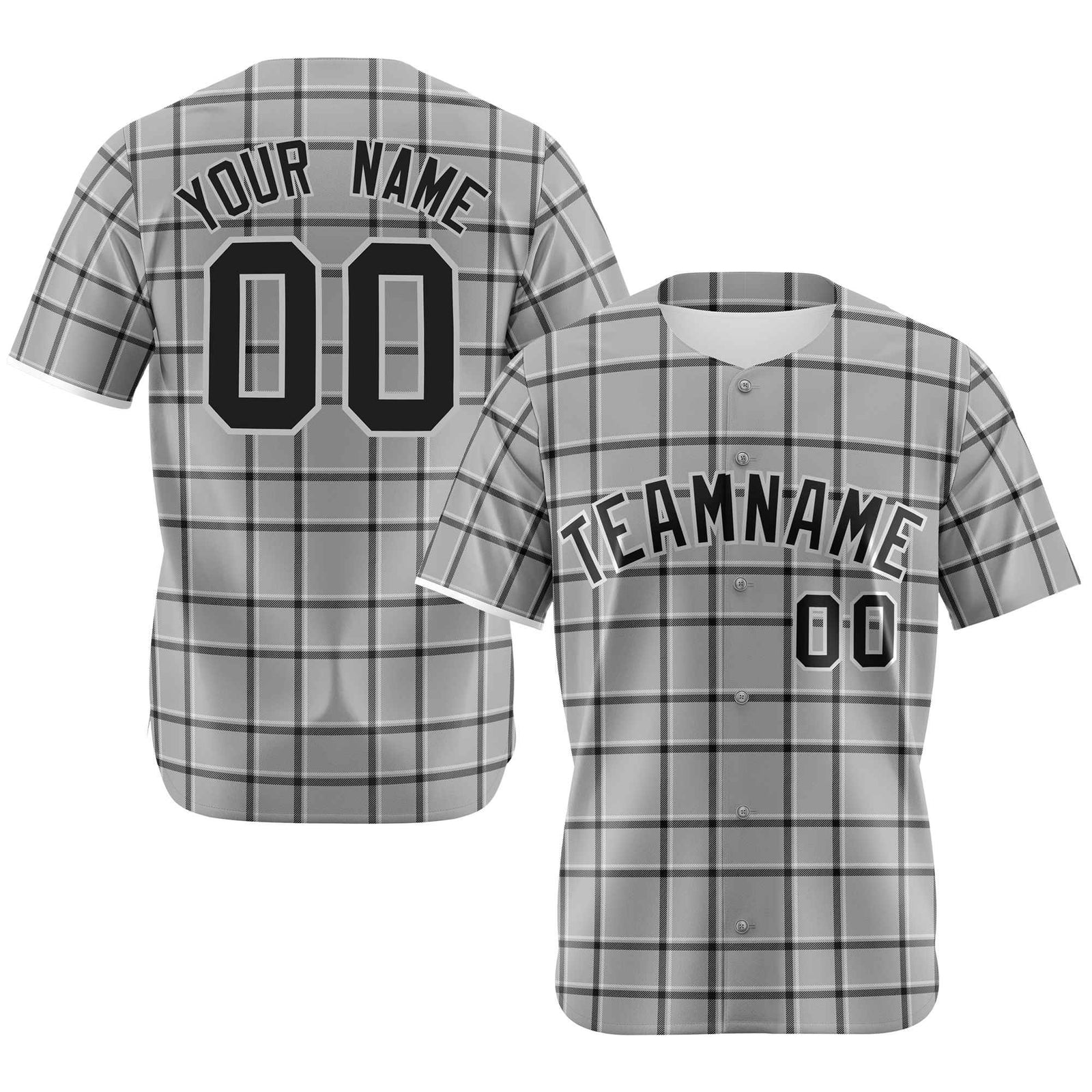 Custom Gray Black Personalized Plaid Design Authentic Baseball Jersey
