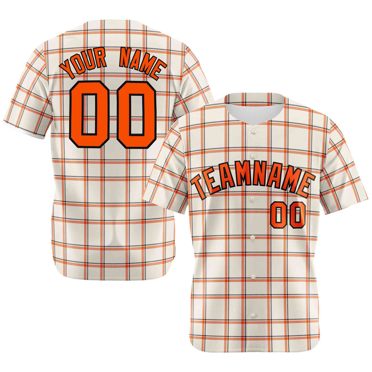 Custom White Orange Personalized Plaid Design Authentic Baseball Jersey
