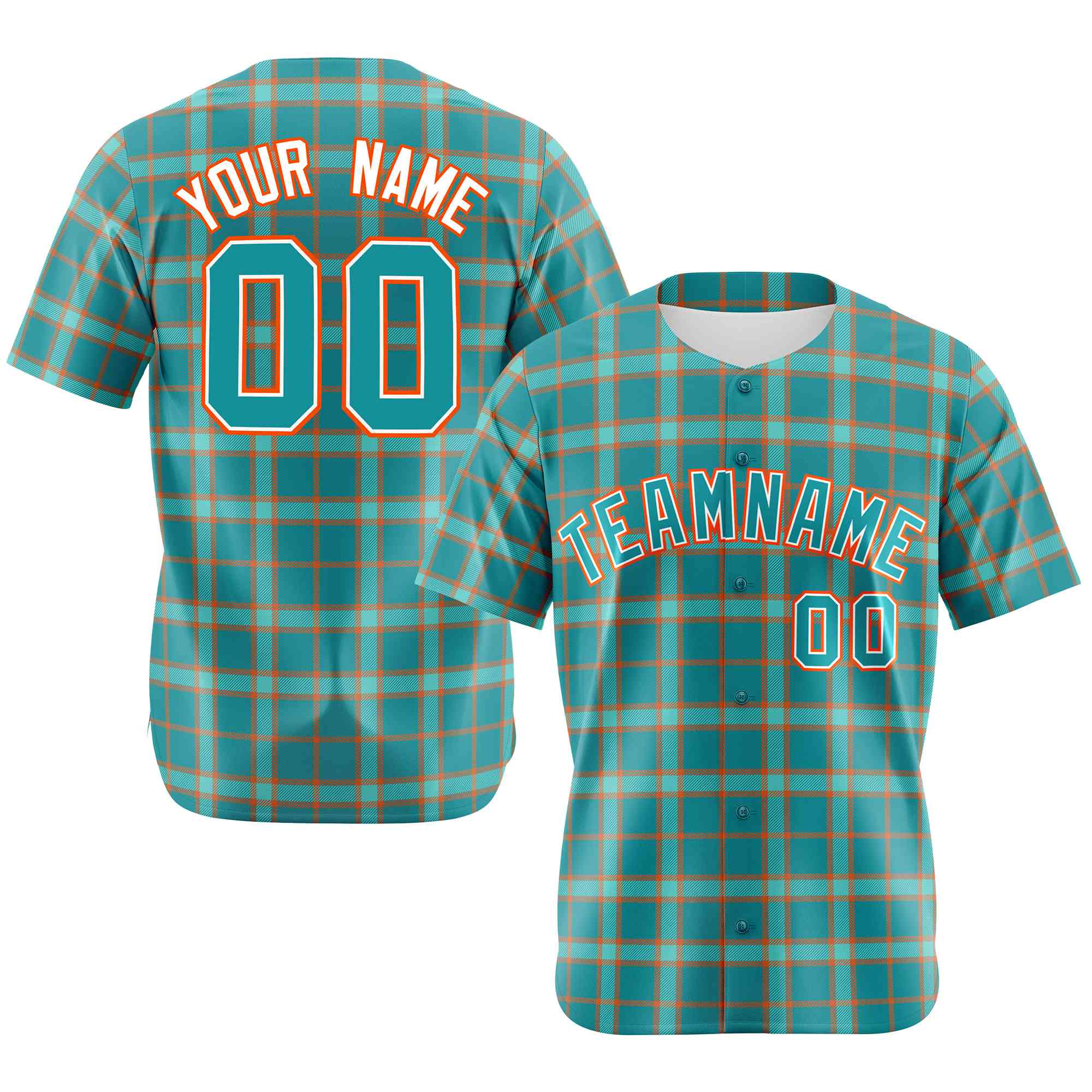 Custom Aqua Green Personalized Plaid Design Authentic Baseball Jersey