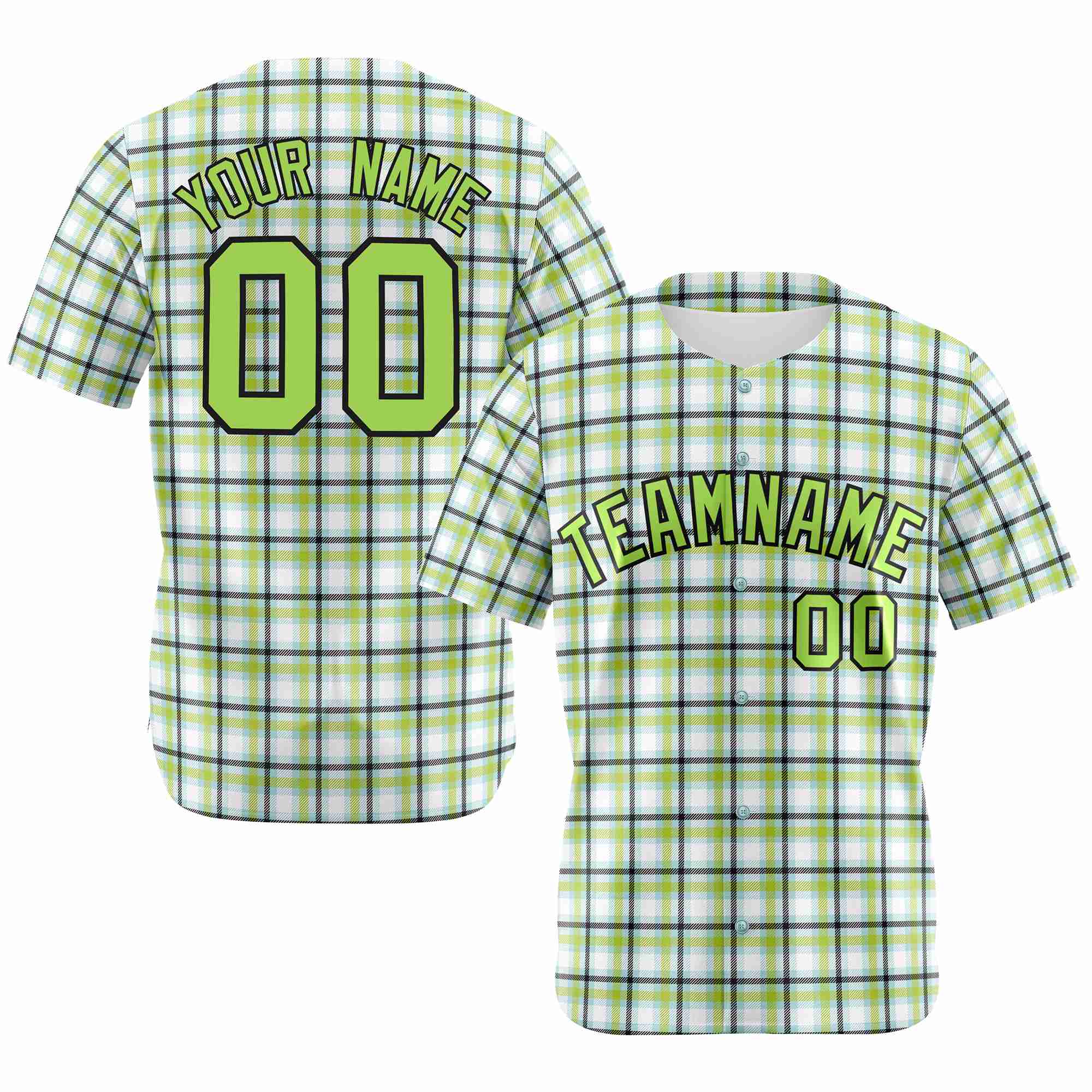 Custom Neon Green Black Personalized Plaid Design Authentic Baseball Jersey