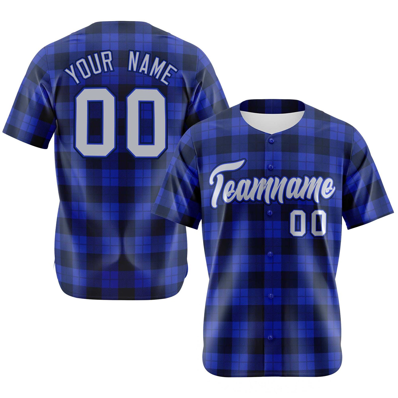 Custom Royal Navy Personalized Plaid Design Authentic Baseball Jersey
