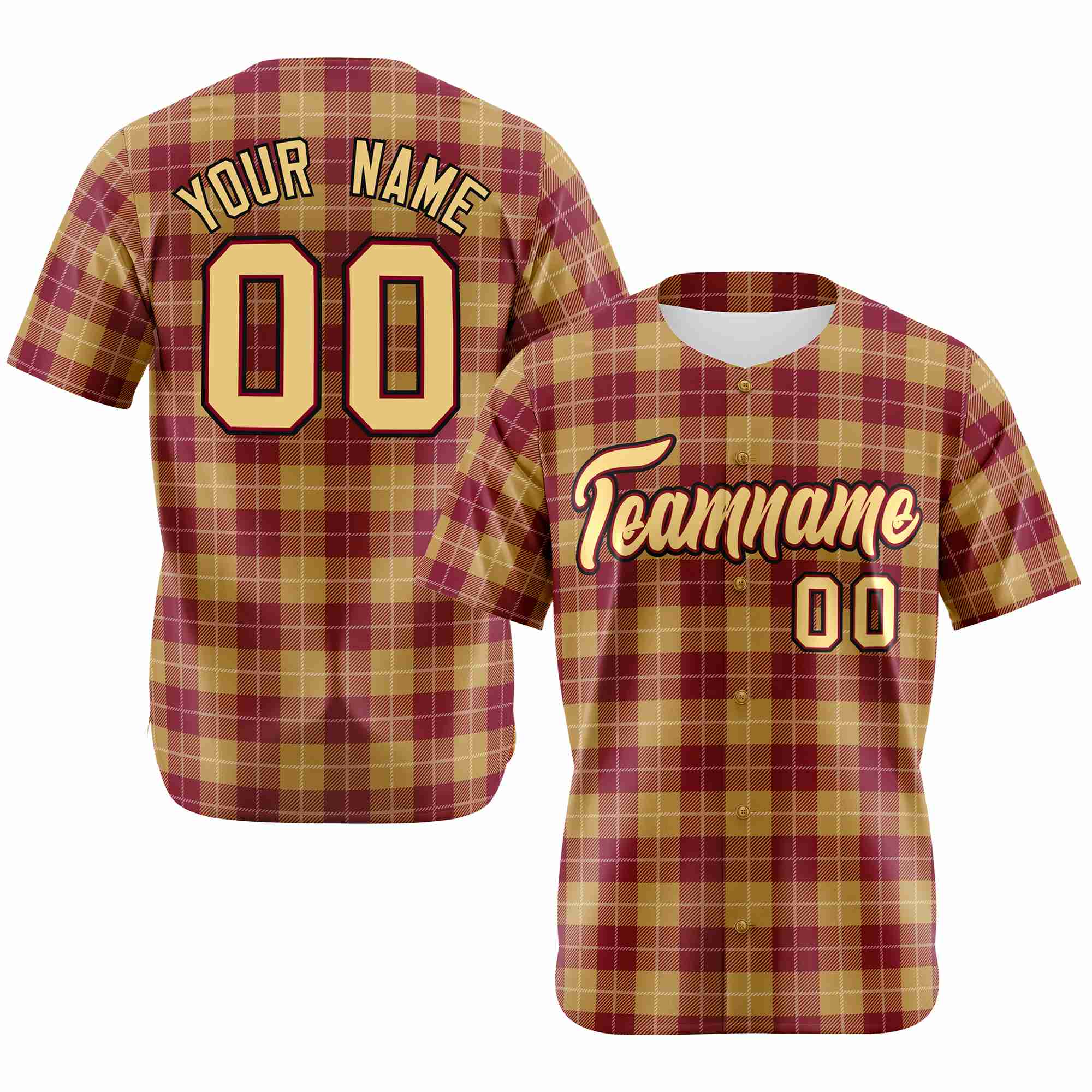 Custom Yellow Crimson Personalized Plaid Design Authentic Baseball Jersey