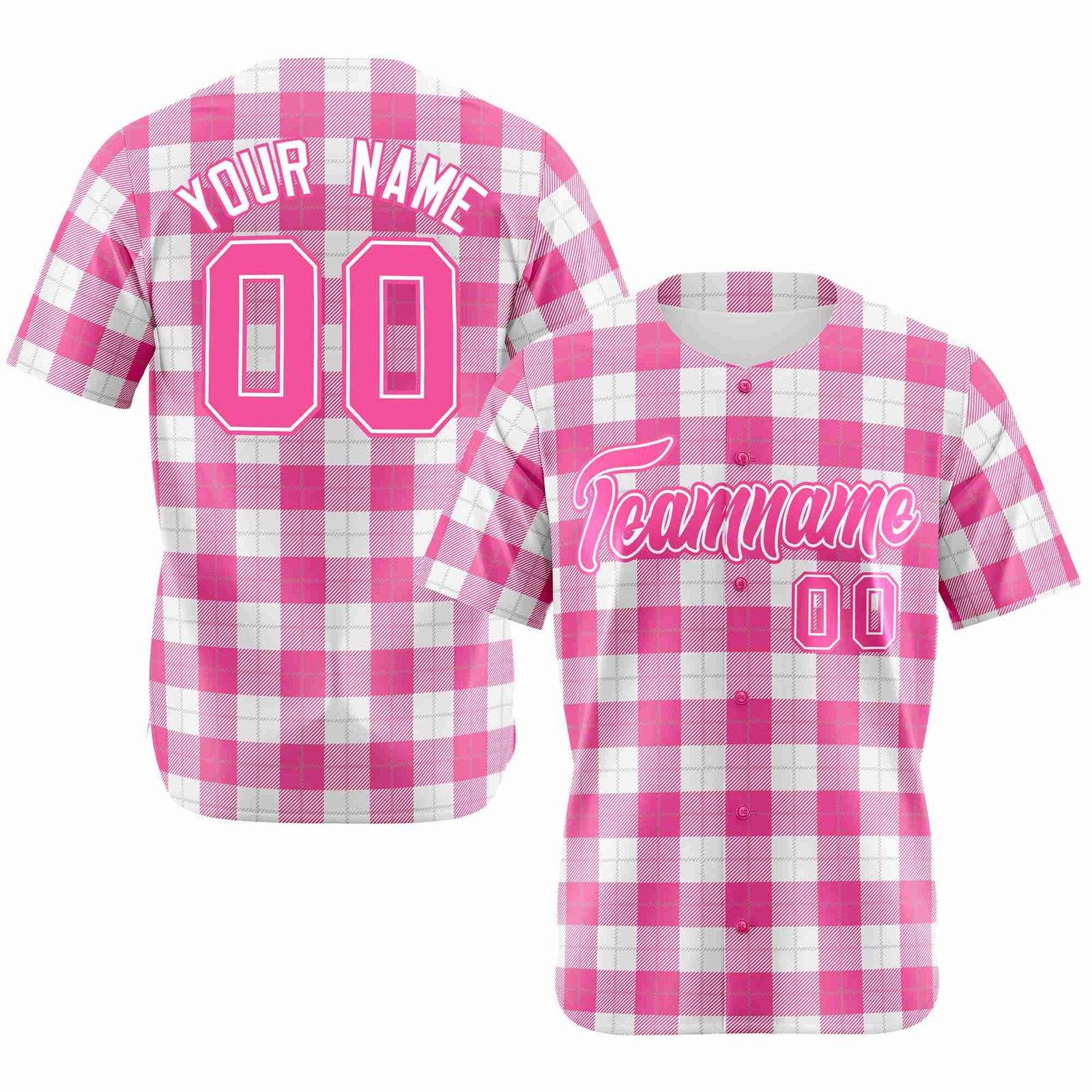 Custom Pink White Personalized Plaid Design Authentic Baseball Jersey