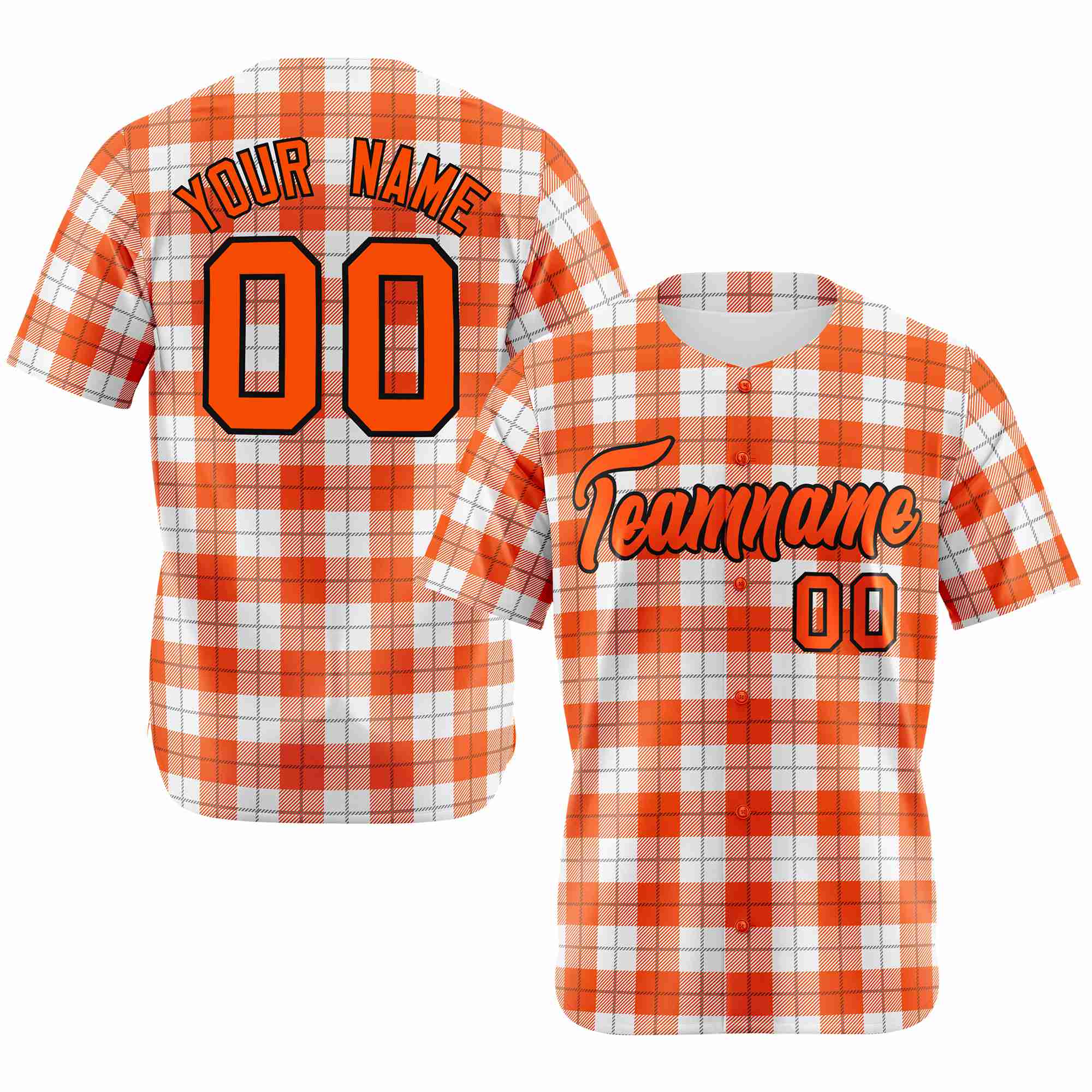 Custom Orange White Personalized Plaid Design Authentic Baseball Jersey