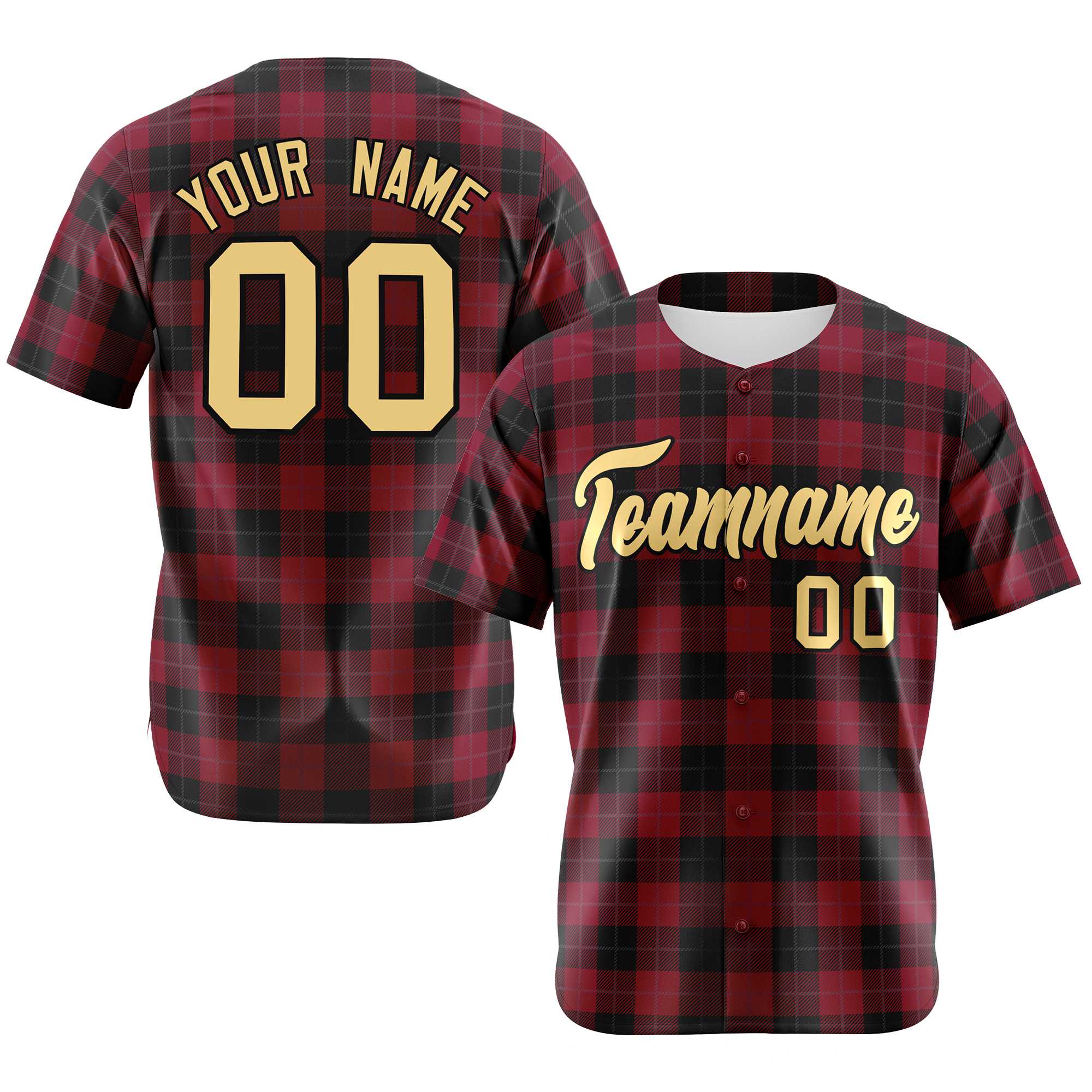 Custom Crimson Black Personalized Plaid Design Authentic Baseball Jersey