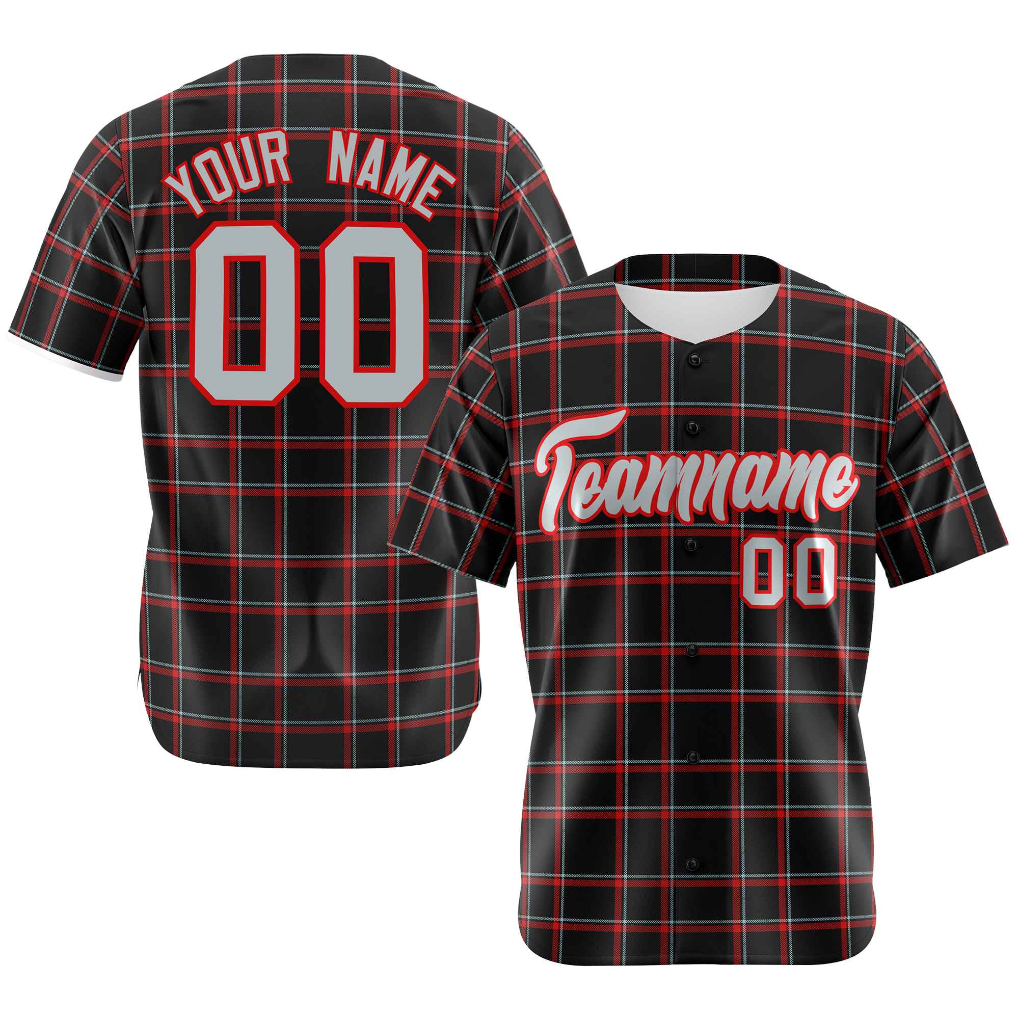 Custom Black Red Personalized Plaid Design Authentic Baseball Jersey