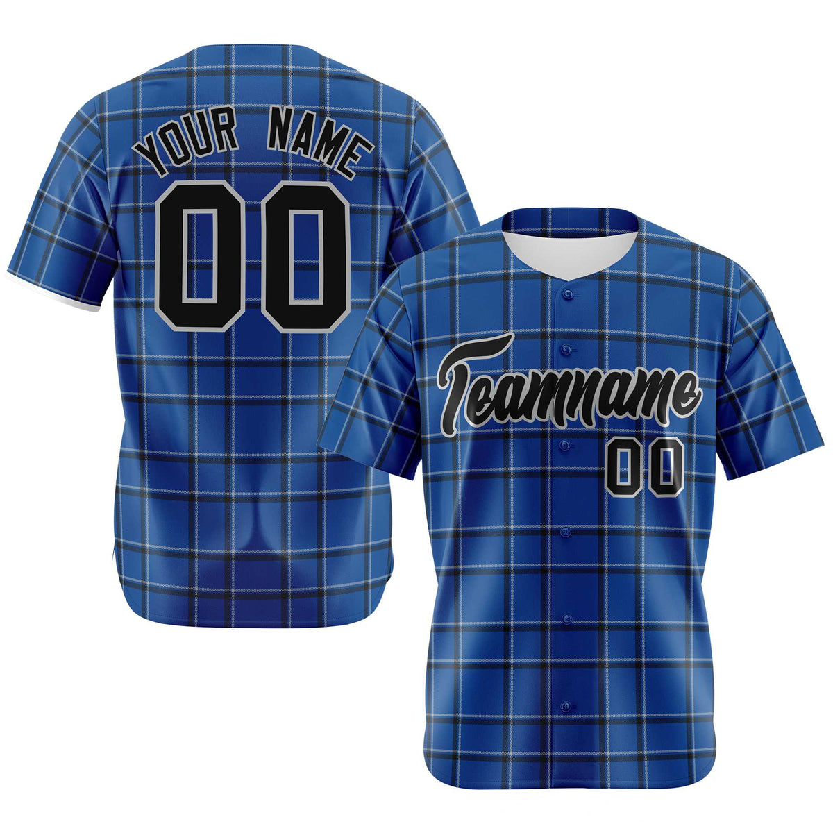 Custom Royal Blue Black Personalized Plaid Design Authentic Baseball Jersey