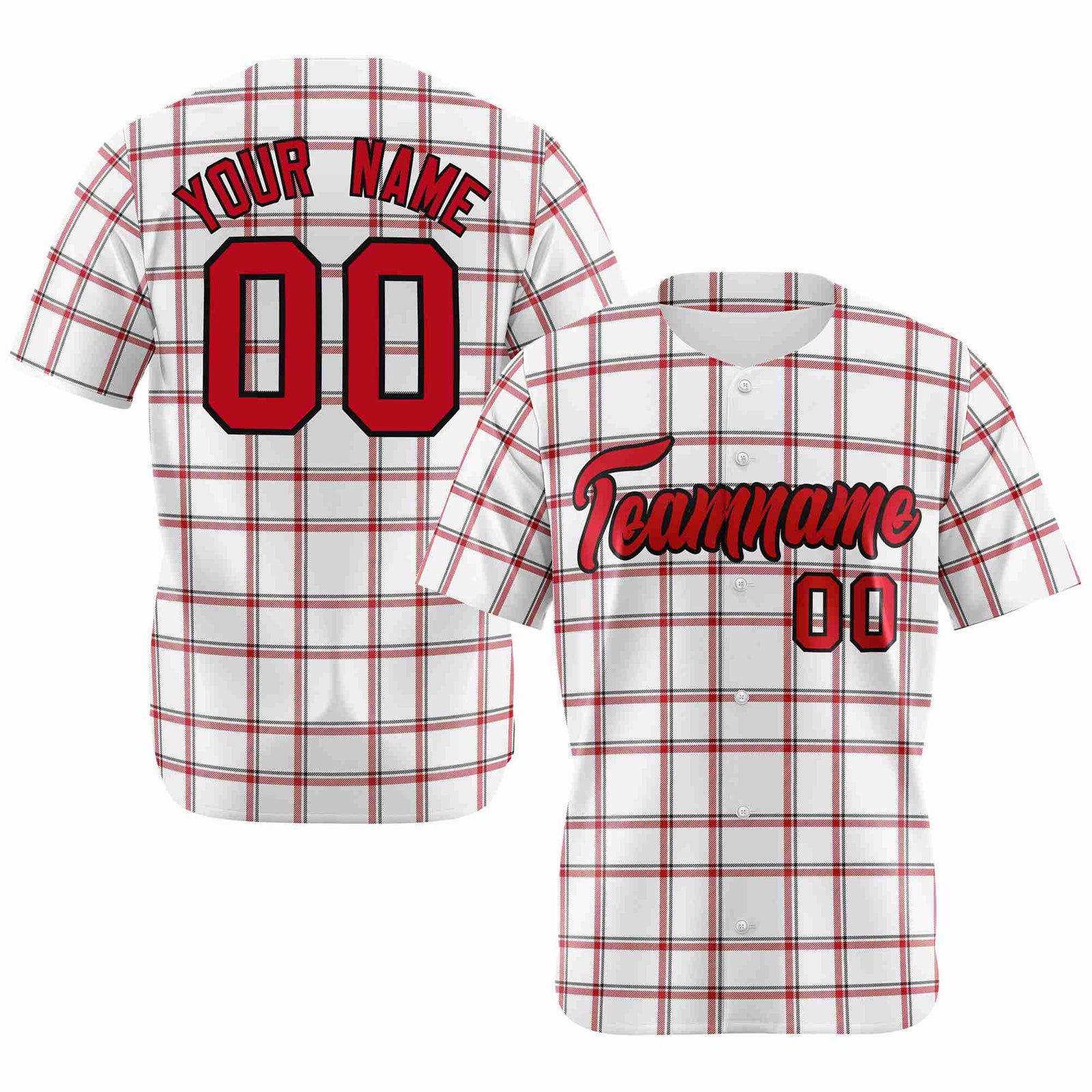 Custom White Red Personalized Plaid Design Authentic Baseball Jersey