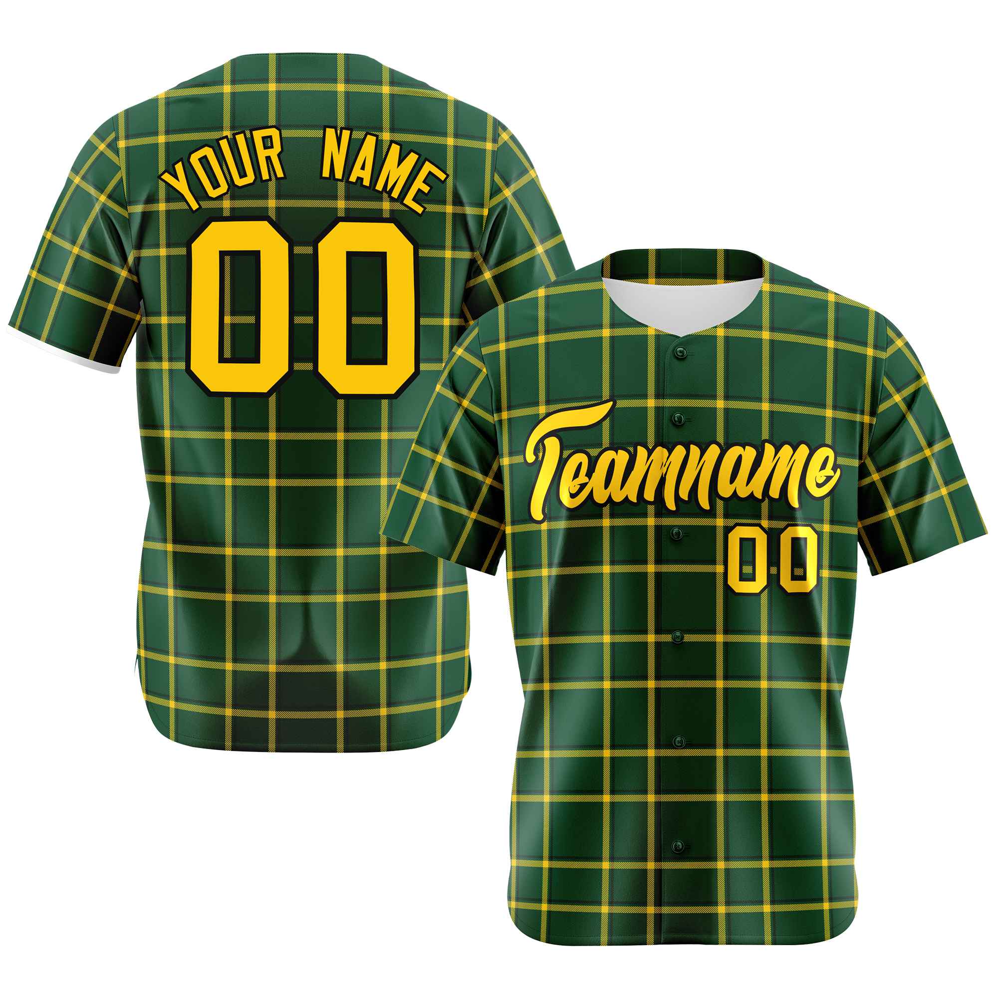 Custom Green Yellow Personalized Plaid Design Authentic Baseball Jersey