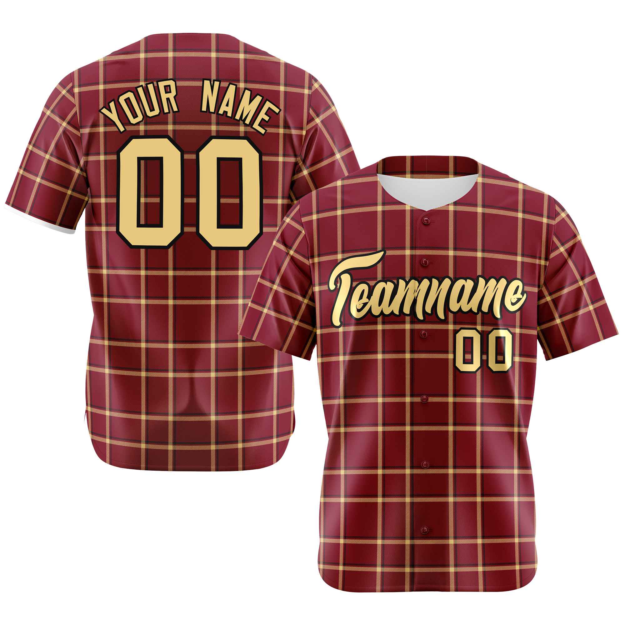 Custom Crimson Khaki Personalized Plaid Design Authentic Baseball Jersey