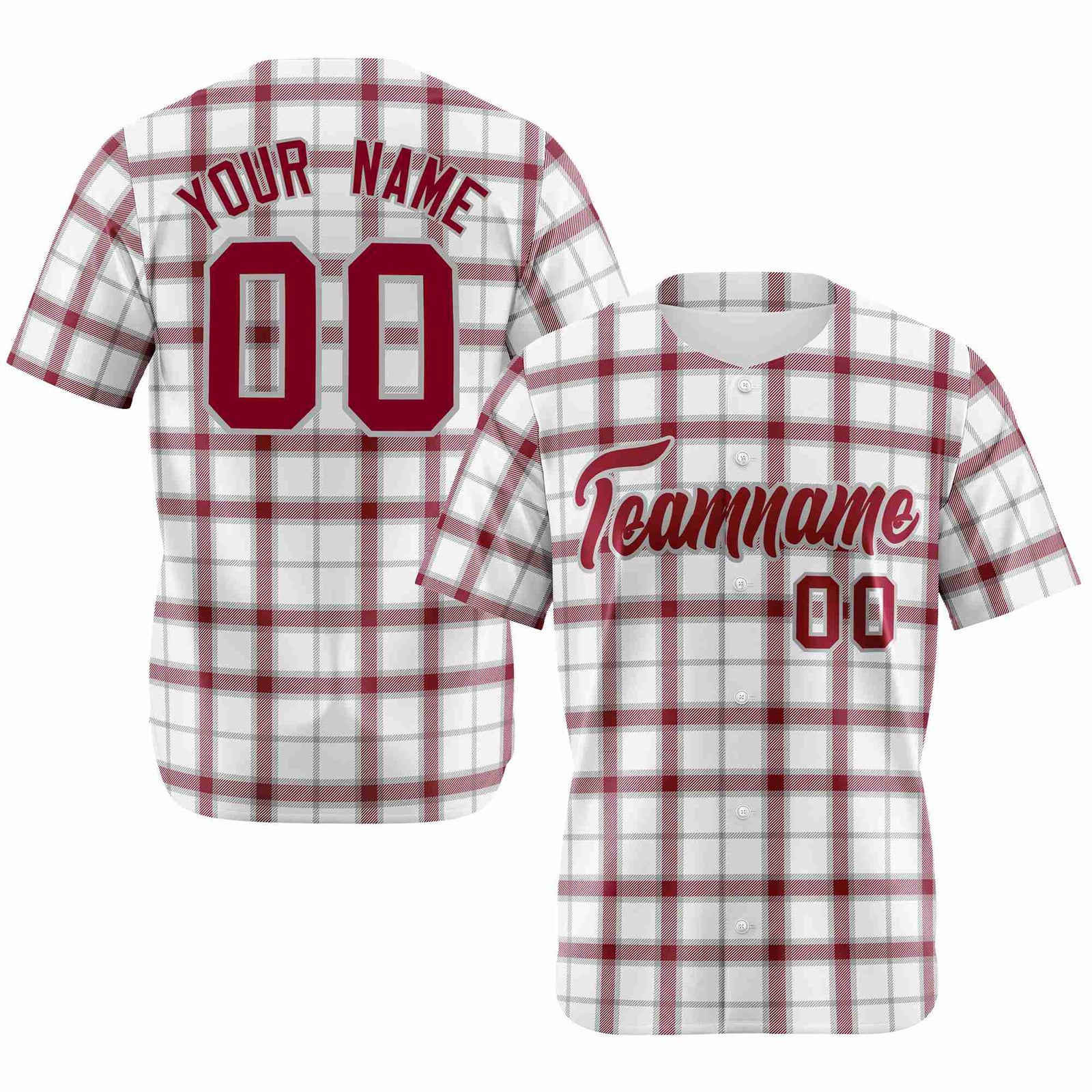Custom White Crimson Personalized Plaid Design Authentic Baseball Jersey