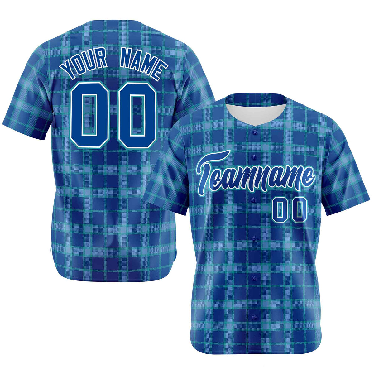 Custom Royal Blue Personalized Plaid Design Authentic Baseball Jersey