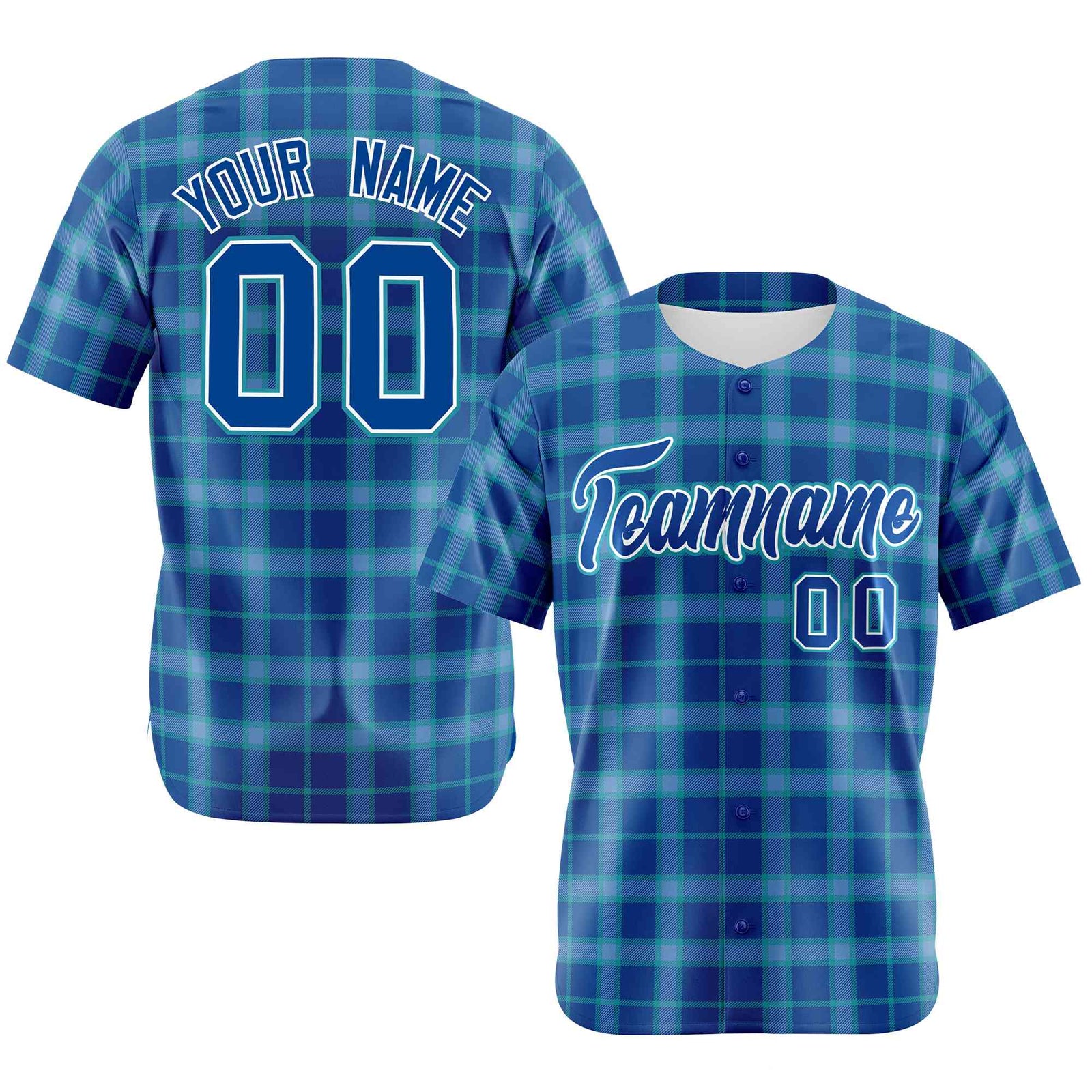 Custom Royal Blue Personalized Plaid Design Authentic Baseball Jersey