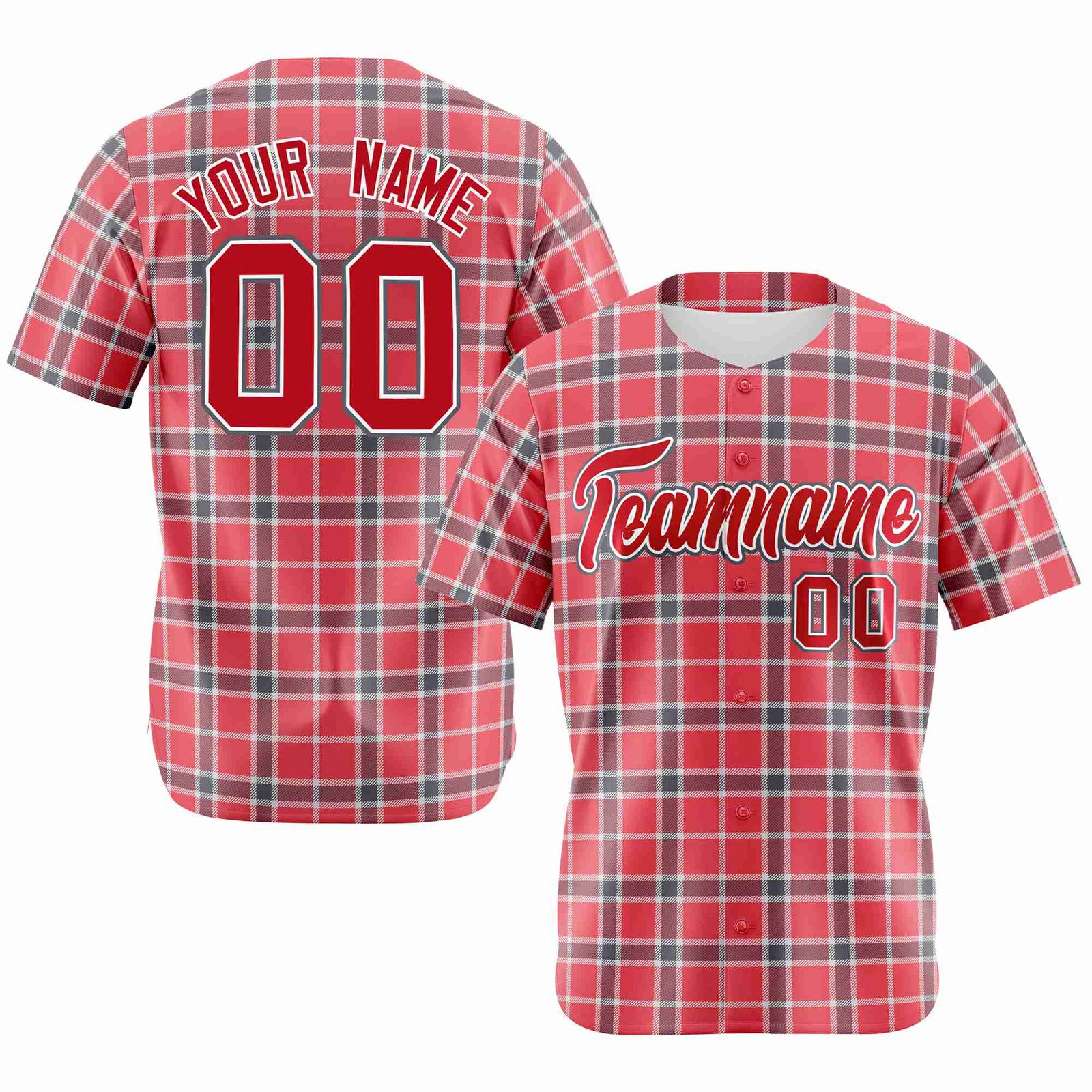 Custom Light Red Crimson Personalized Plaid Design Authentic Baseball Jersey