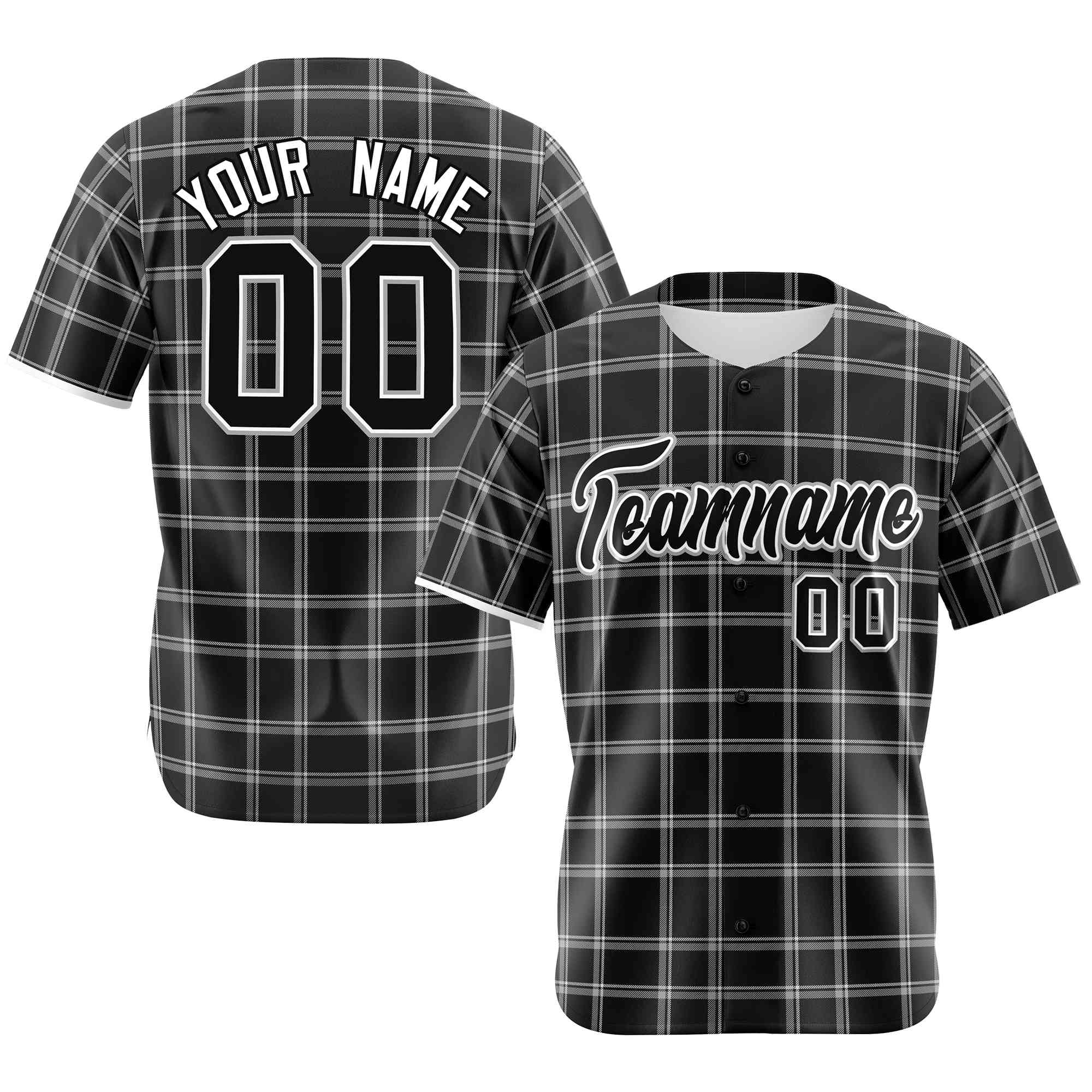 Custom Black Gray Personalized Plaid Design Authentic Baseball Jersey