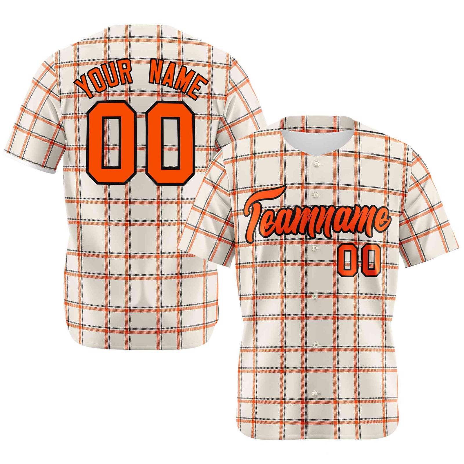 Custom White Orange Personalized Plaid Design Authentic Baseball Jersey