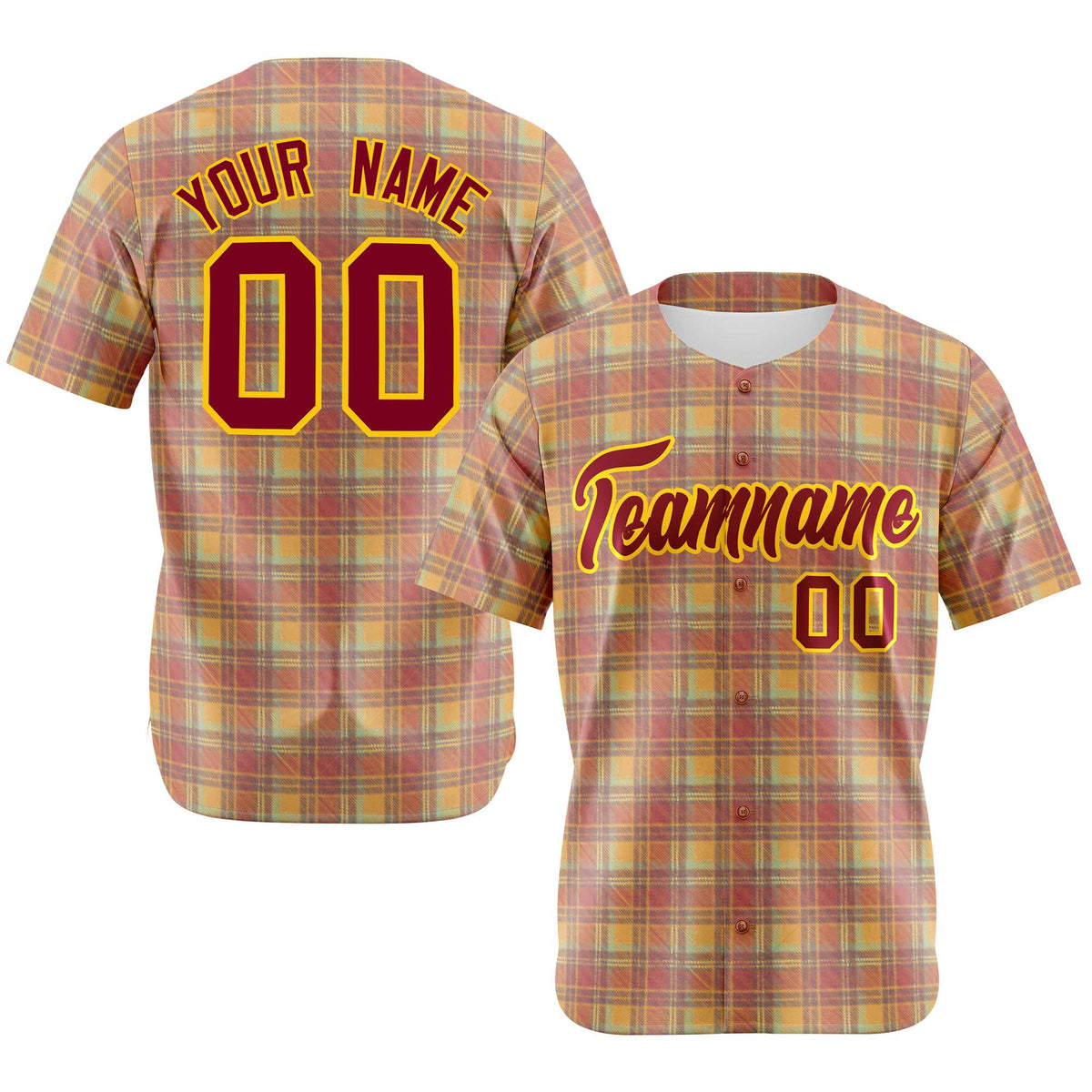 Custom Orange Yellow Personalized Plaid Design Authentic Baseball Jersey
