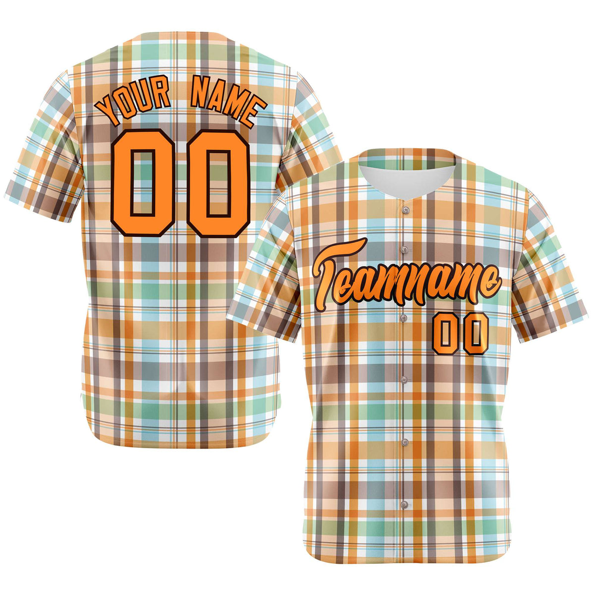 Custom Orange Gray Blue Personalized Plaid Design Authentic Baseball Jersey