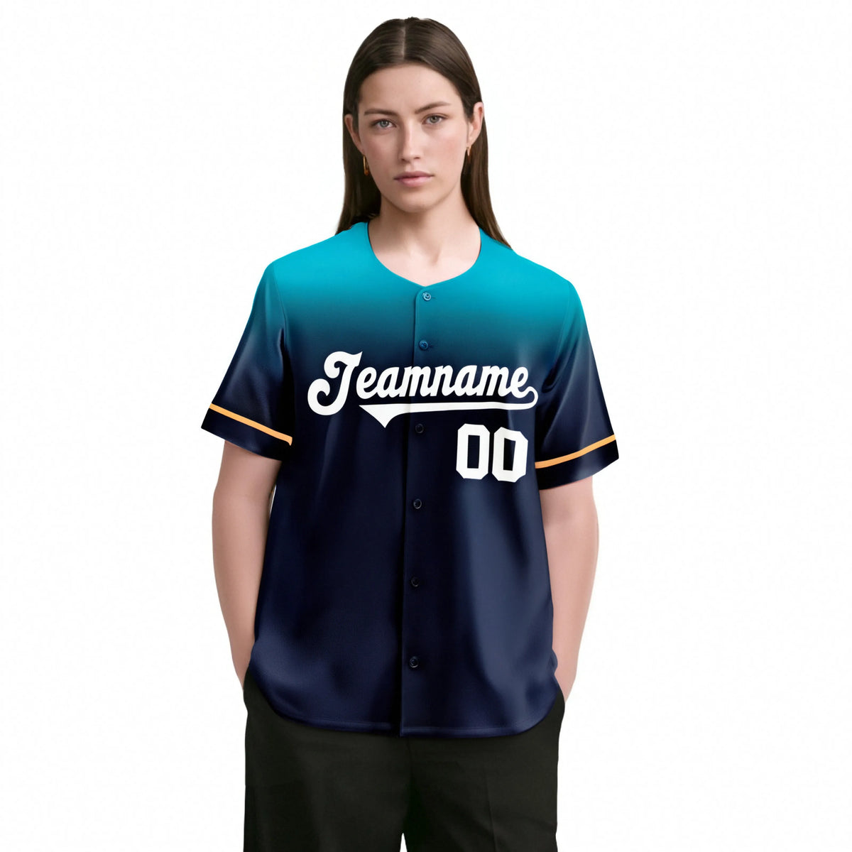 Custom Navy Aqua Gradient Fashion Design Authentic Baseball Jersey