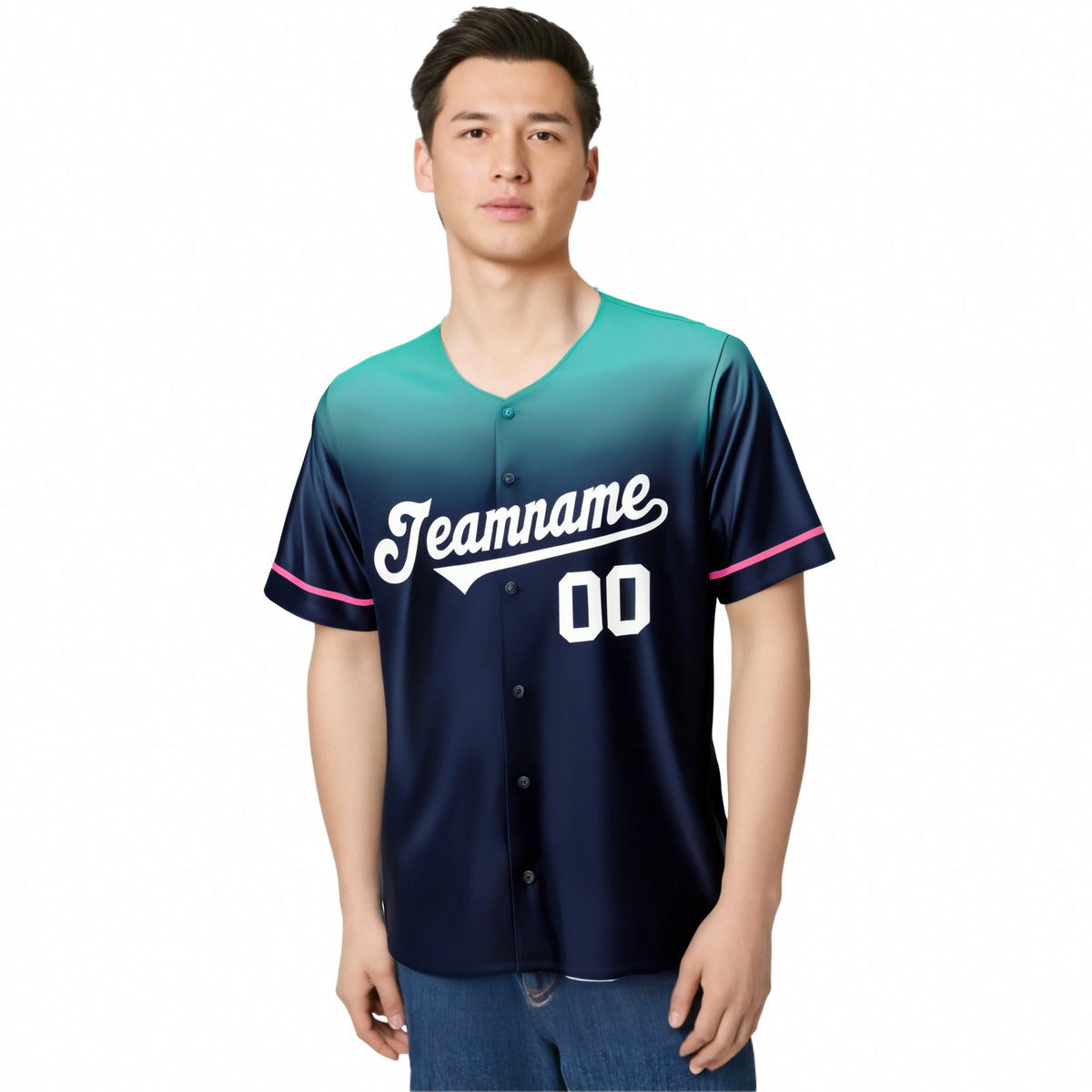 Custom Navy Teal Gradient Fashion Design Authentic Baseball Jersey