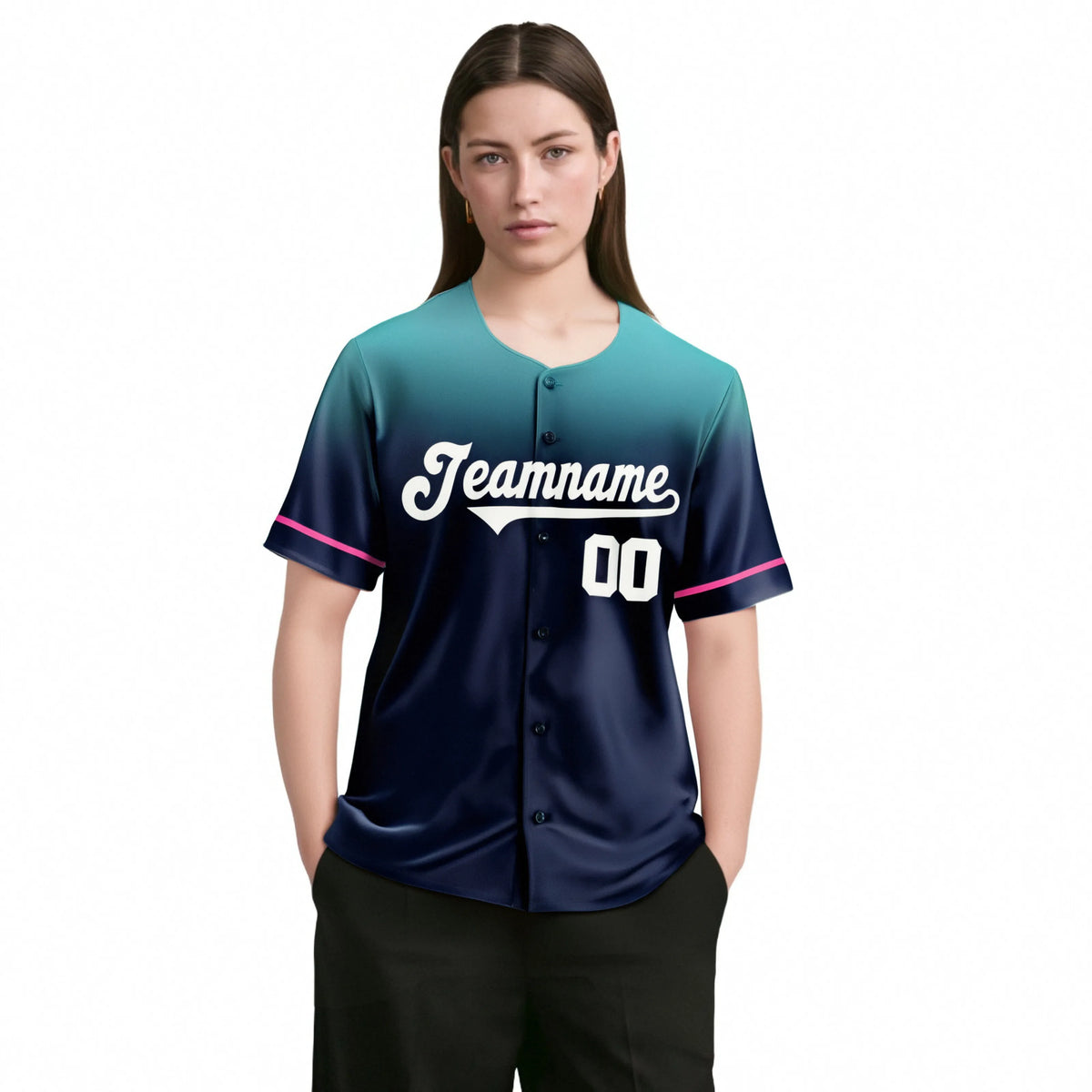 Custom Navy Teal Gradient Fashion Design Authentic Baseball Jersey