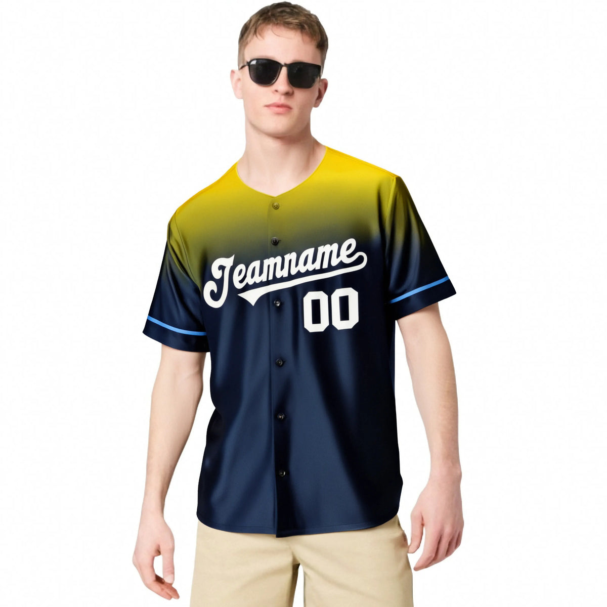 Custom Navy Gold Gradient Fashion Design Authentic Baseball Jersey