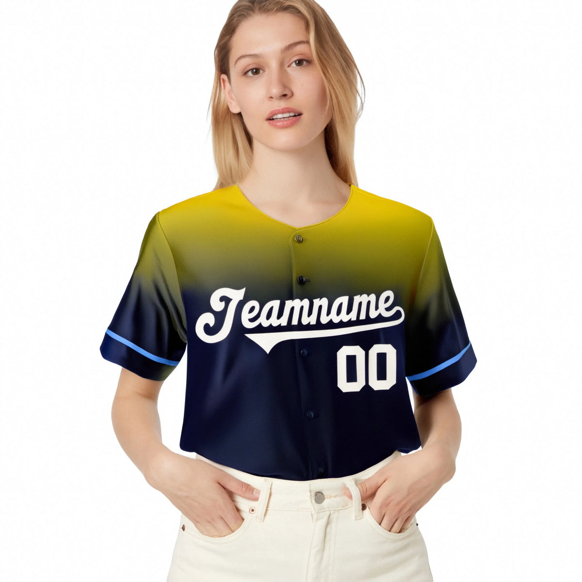 Custom Navy Gold Gradient Fashion Design Authentic Baseball Jersey