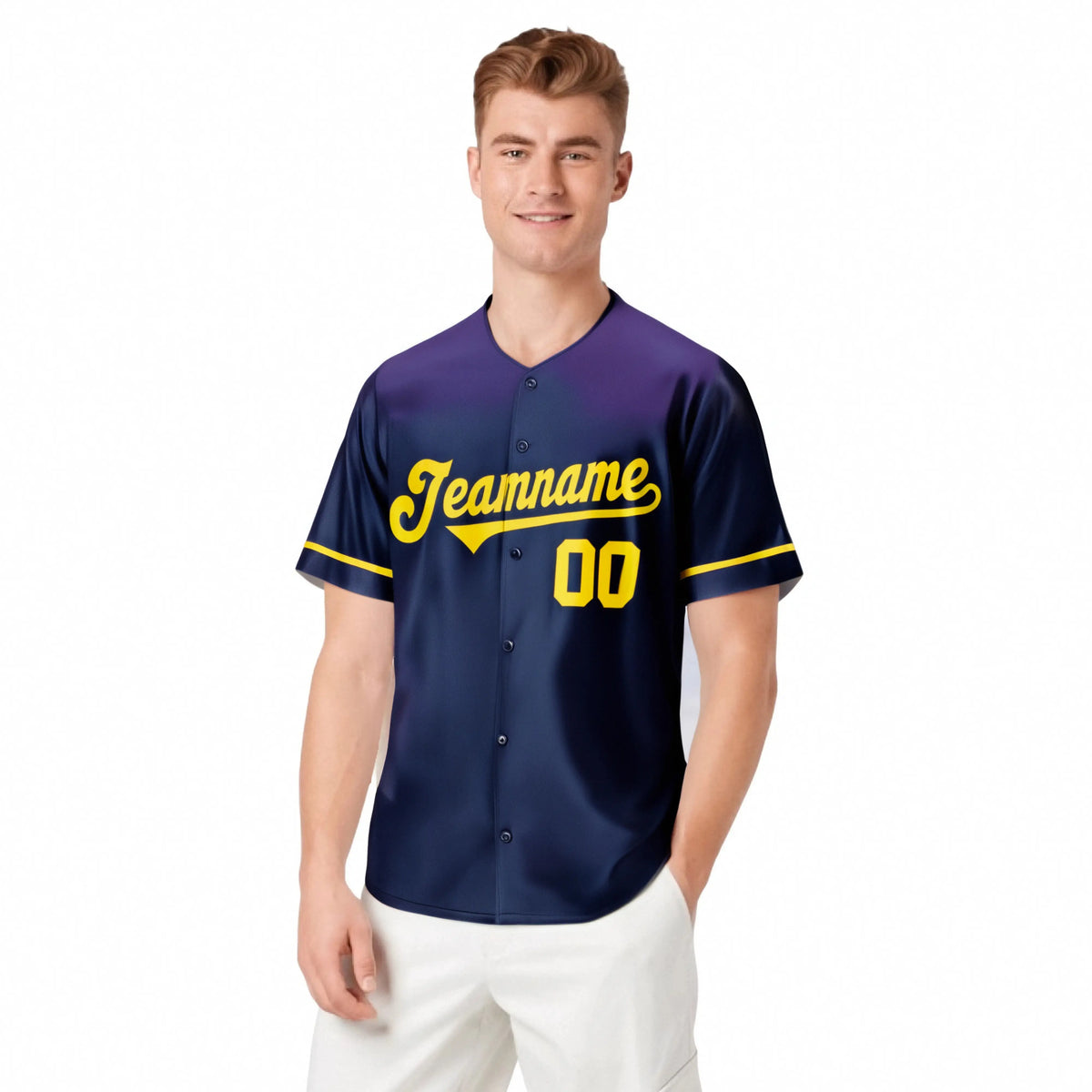 Custom Navy Purple Gradient Fashion Design Authentic Baseball Jersey