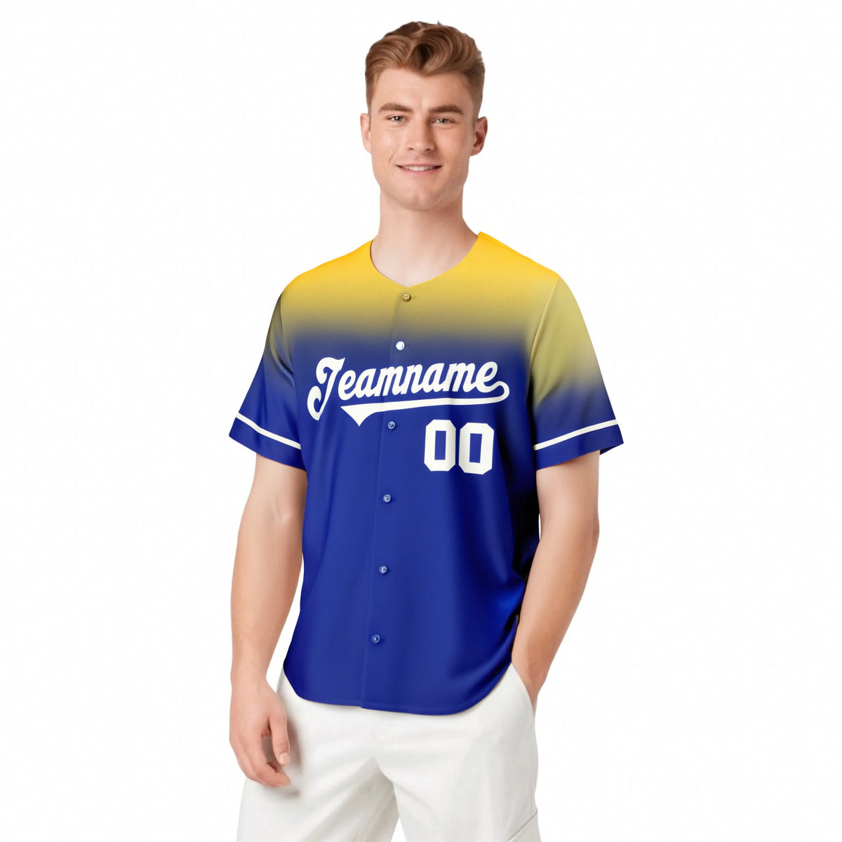 Custom Royal Blue Gold Gradient Fashion Design Authentic Baseball Jersey