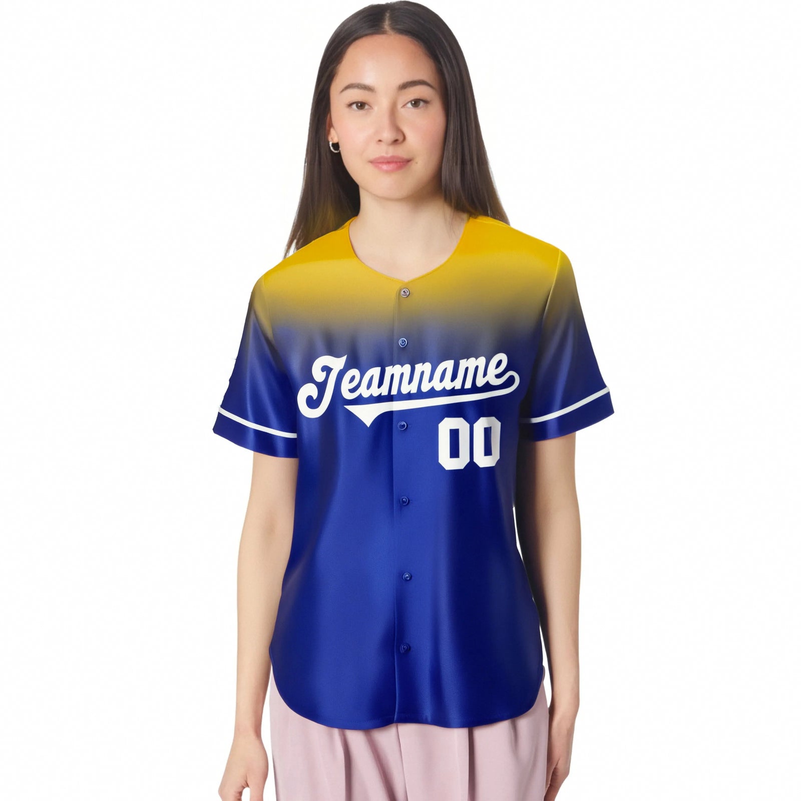 Custom Royal Blue Gold Gradient Fashion Design Authentic Baseball Jersey