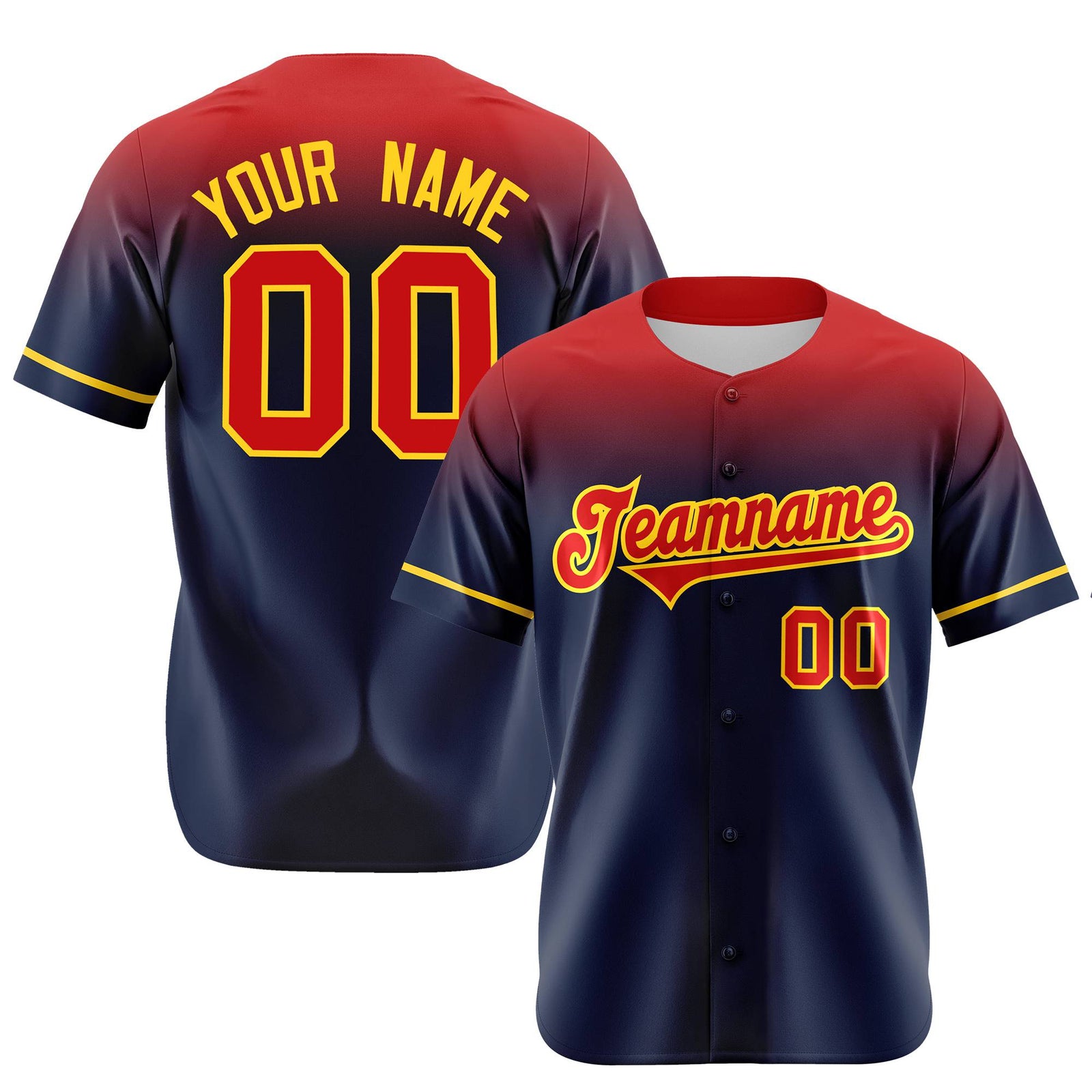 Custom Navy Red Gradient Fashion Design Authentic Baseball Jersey
