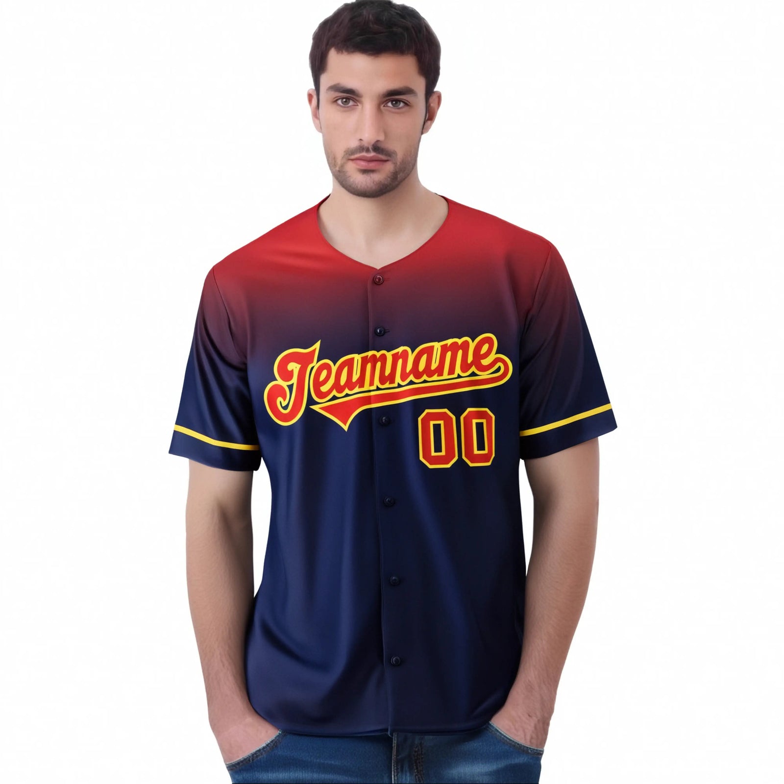 Custom Navy Red Gradient Fashion Design Authentic Baseball Jersey