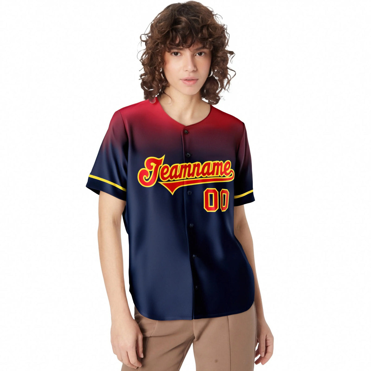 Custom Navy Red Gradient Fashion Design Authentic Baseball Jersey