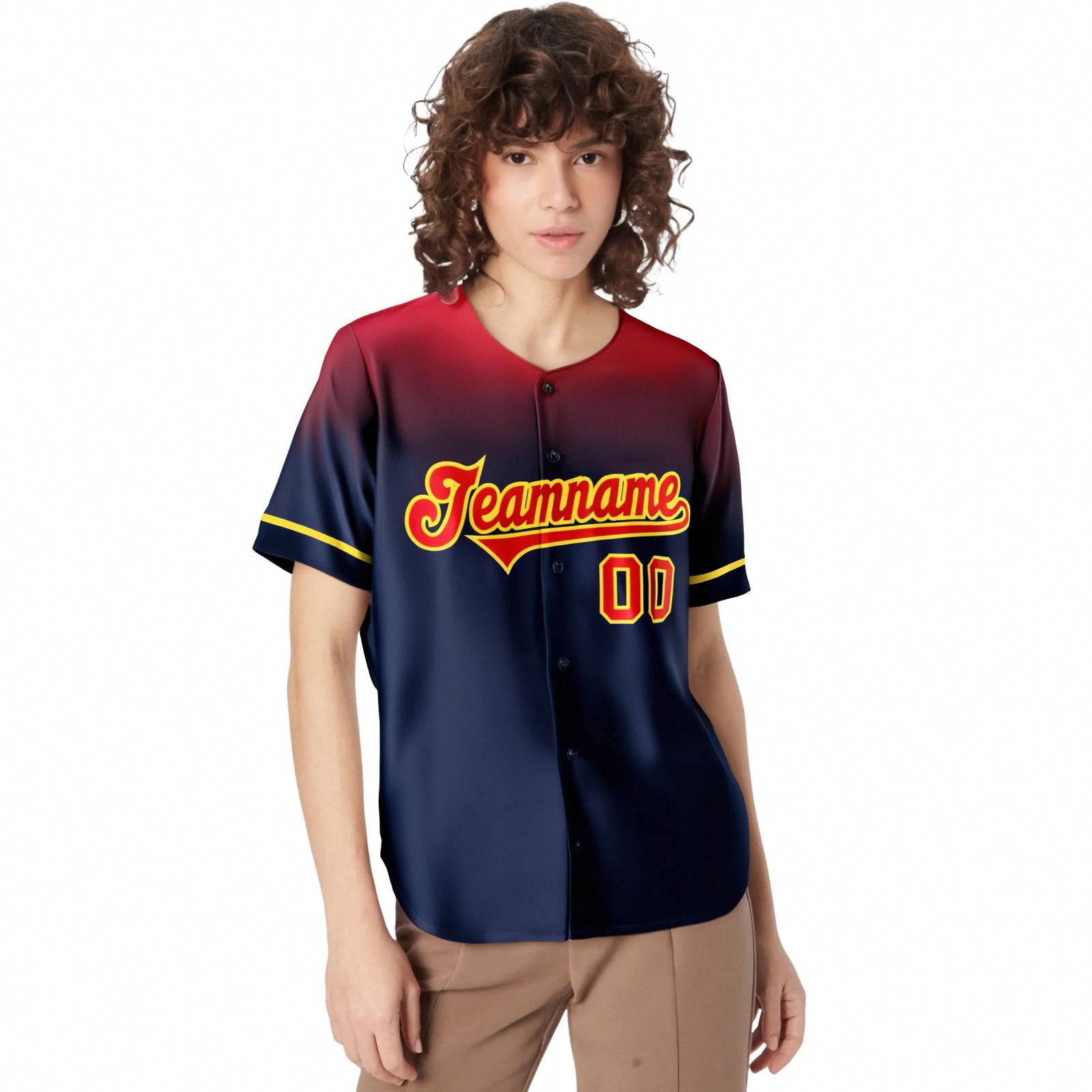 Custom Navy Red Gradient Fashion Design Authentic Baseball Jersey