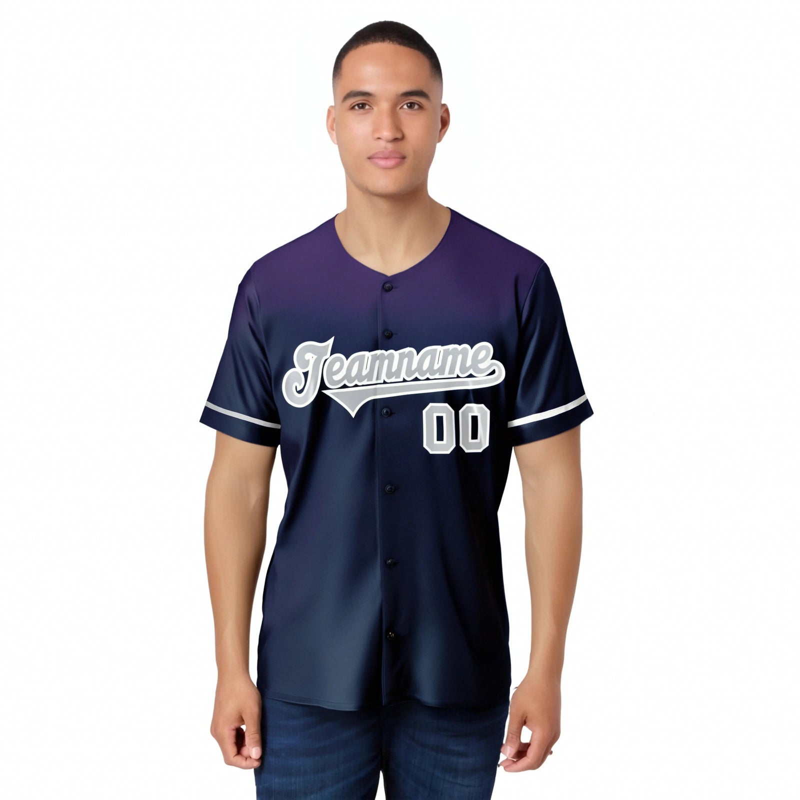 Custom Navy Purple Gradient Fashion Design Authentic Baseball Jersey