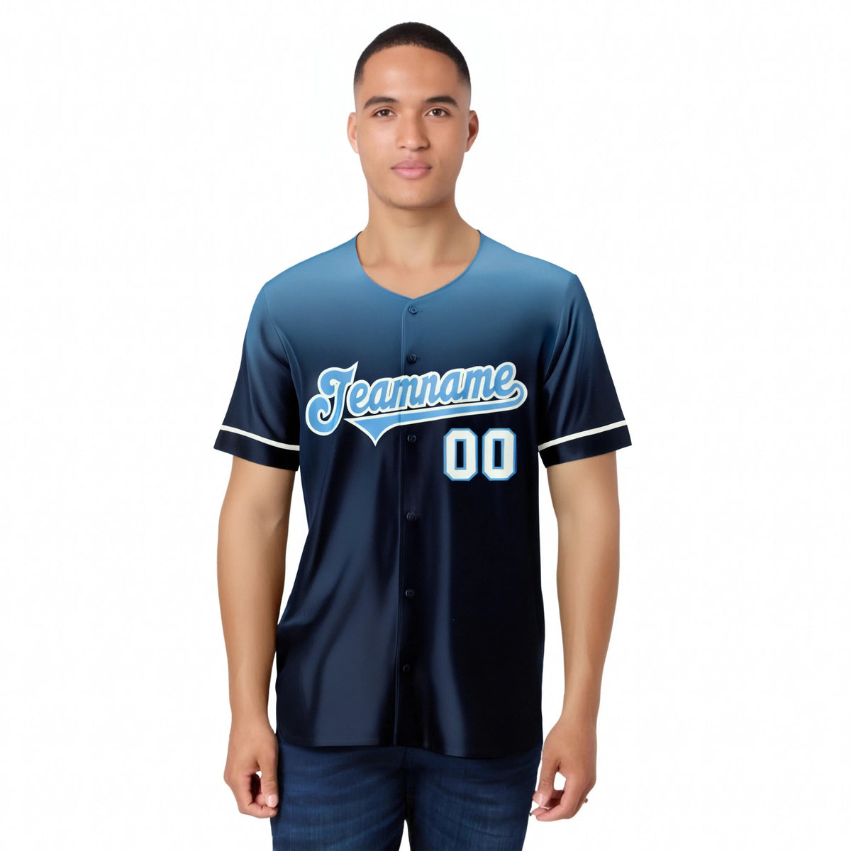 Custom Navy Powder Blue Gradient Fashion Design Authentic Baseball Jersey