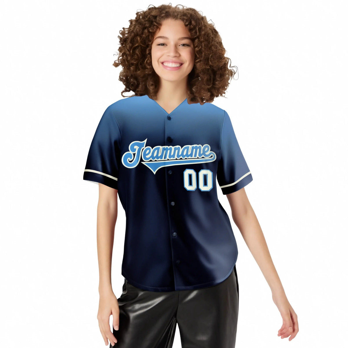 Custom Navy Powder Blue Gradient Fashion Design Authentic Baseball Jersey