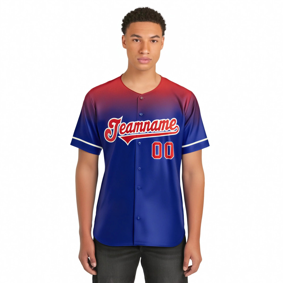 Custom Royal Blue Red Gradient Fashion Design Authentic Baseball Jersey