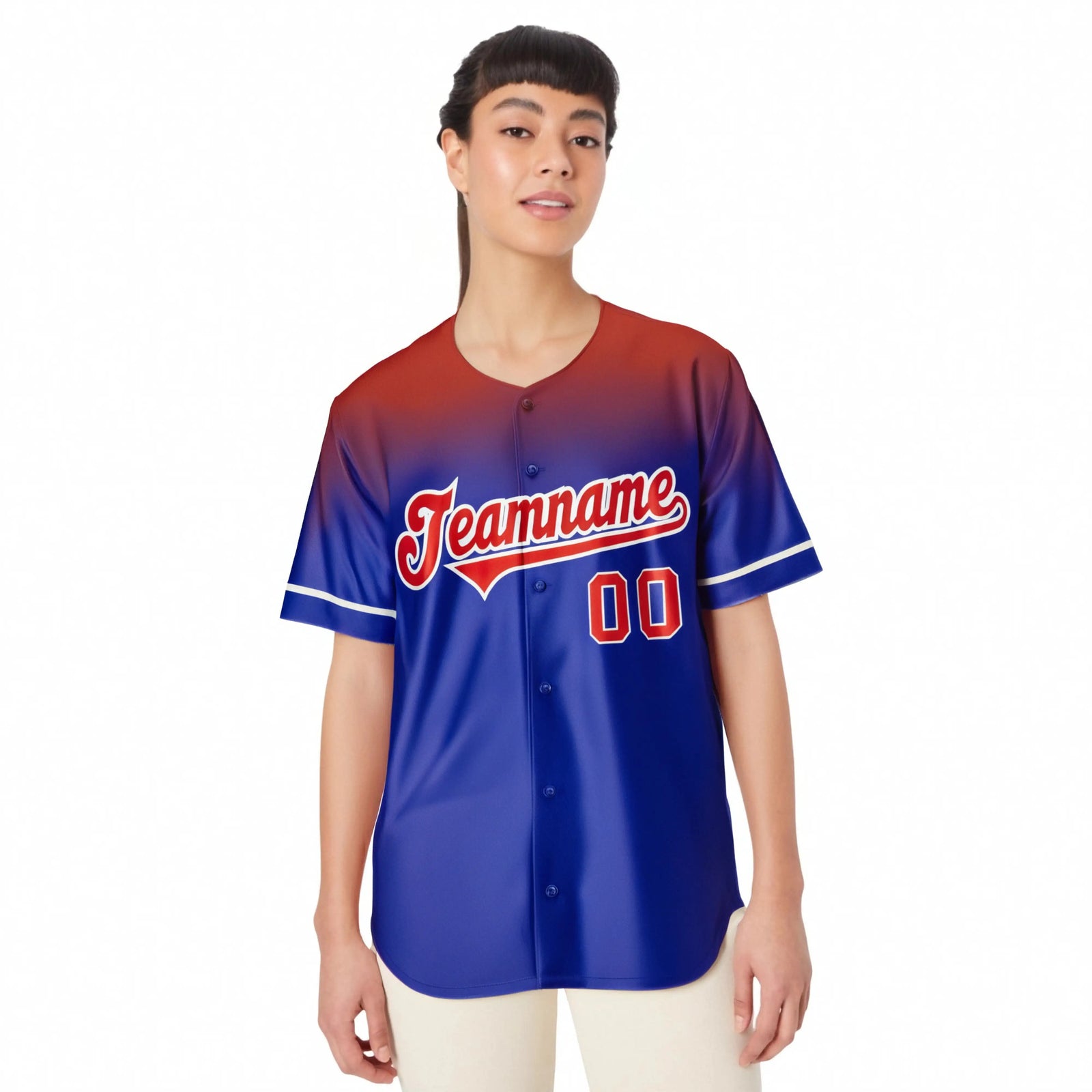 Custom Royal Blue Red Gradient Fashion Design Authentic Baseball Jersey