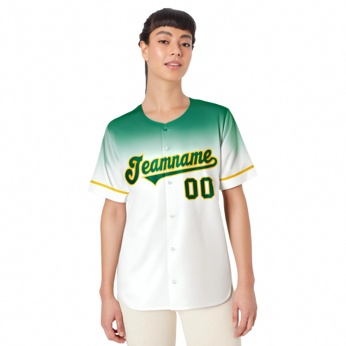 Custom White Bright Green Gradient Fashion Design Authentic Baseball Jersey