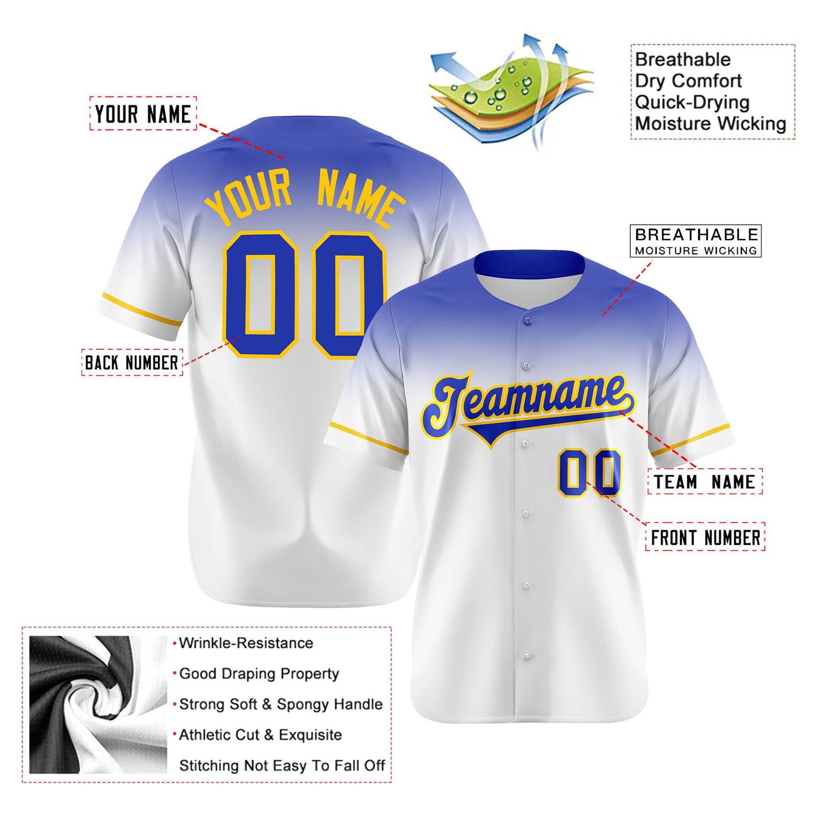 Custom White Royal Blue Gradient Fashion Design Authentic Baseball Jersey