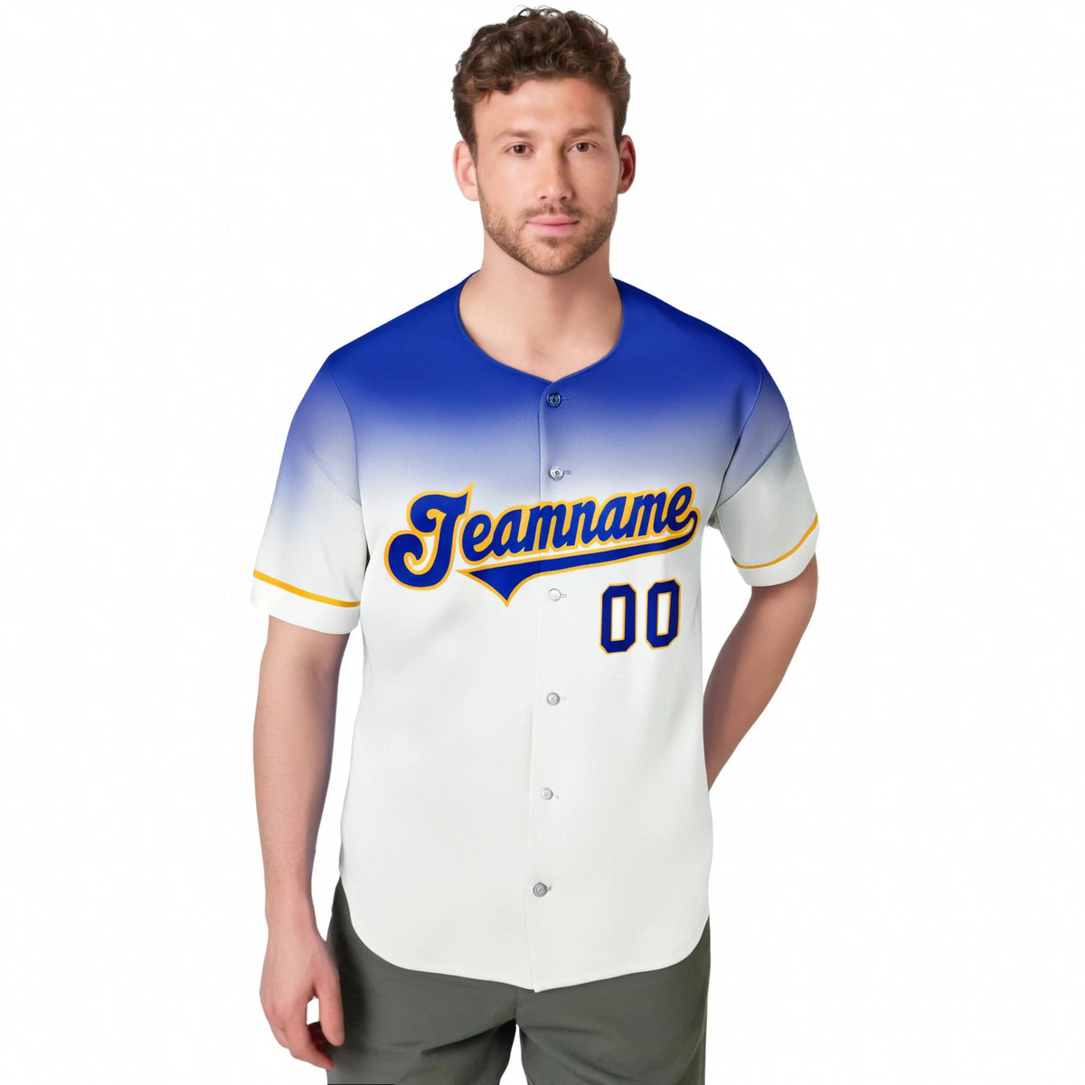 Custom White Royal Blue Gradient Fashion Design Authentic Baseball Jersey