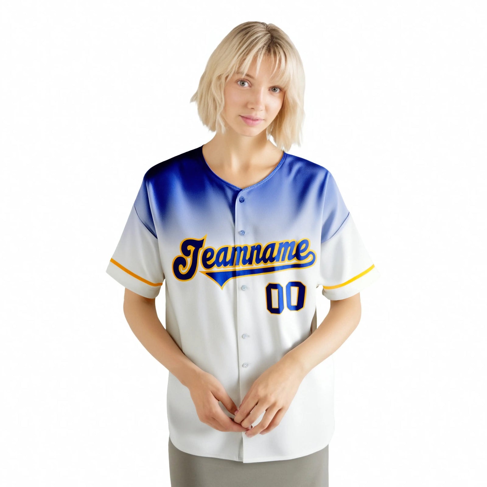 Custom White Royal Blue Gradient Fashion Design Authentic Baseball Jersey