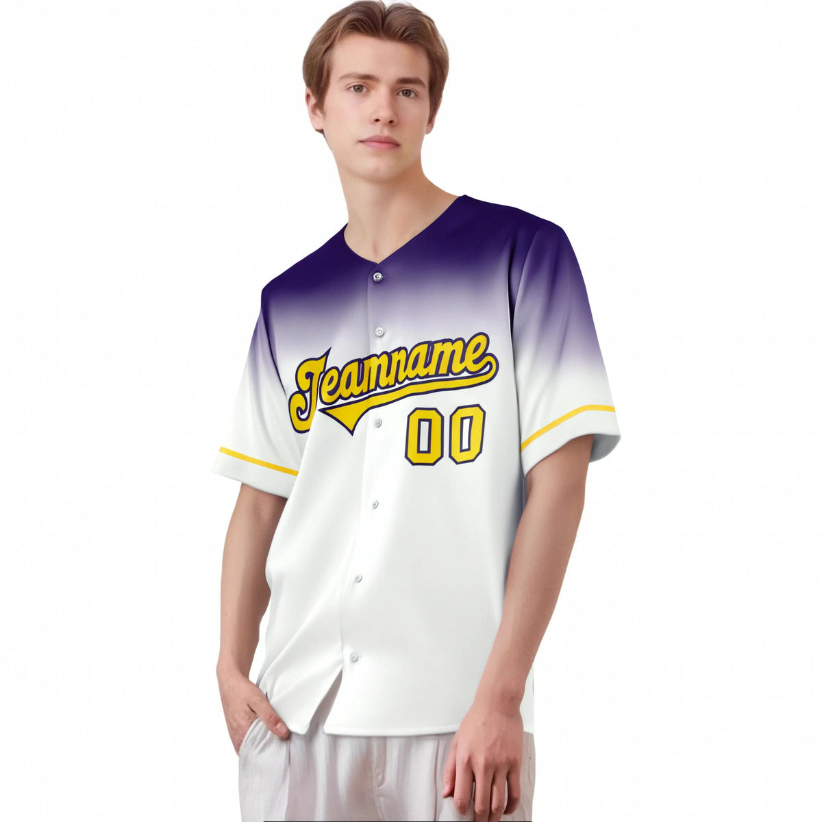 Custom White Purple Gradient Fashion Design Authentic Baseball Jersey