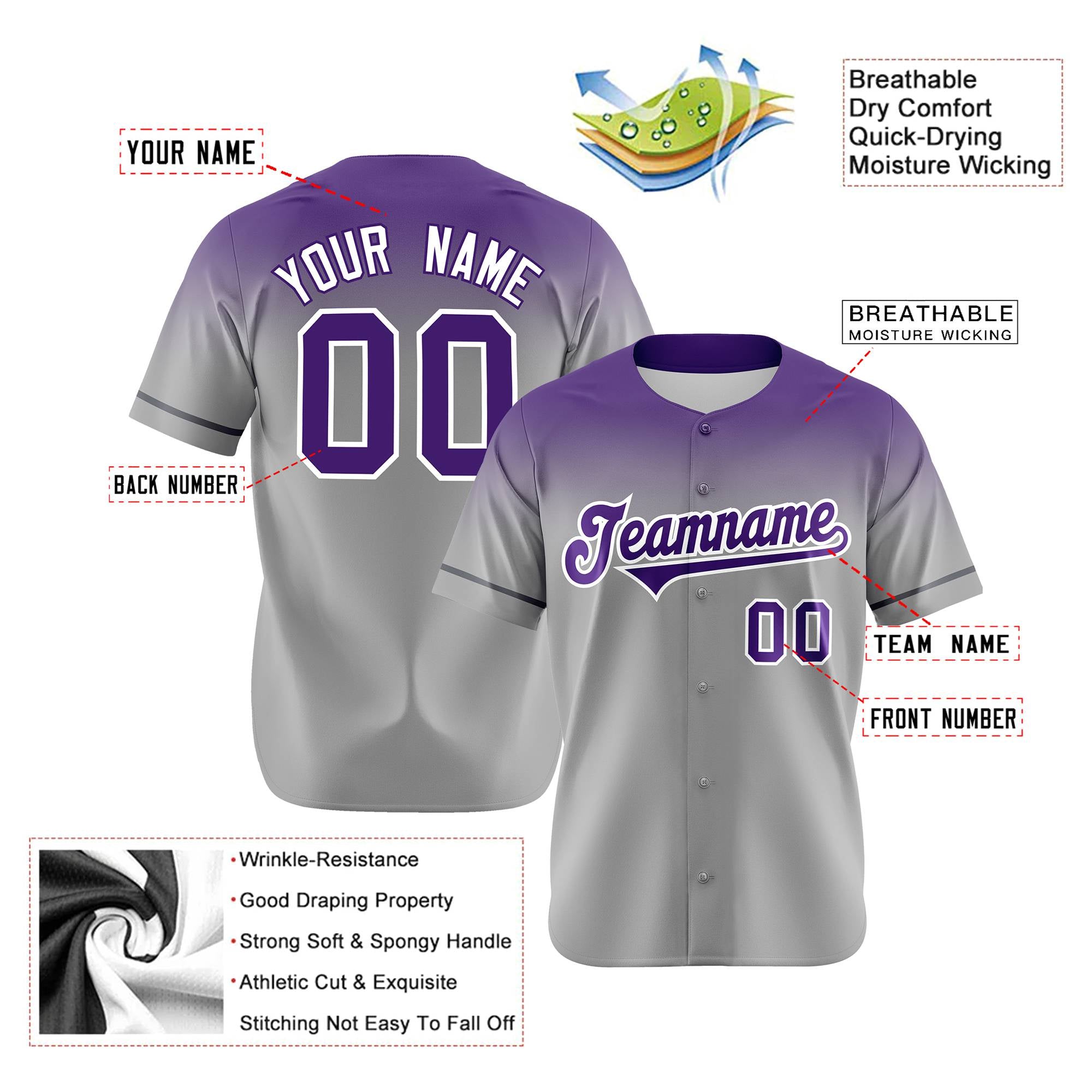 Custom Gray Purple Gradient Fashion Design Authentic Baseball Jersey