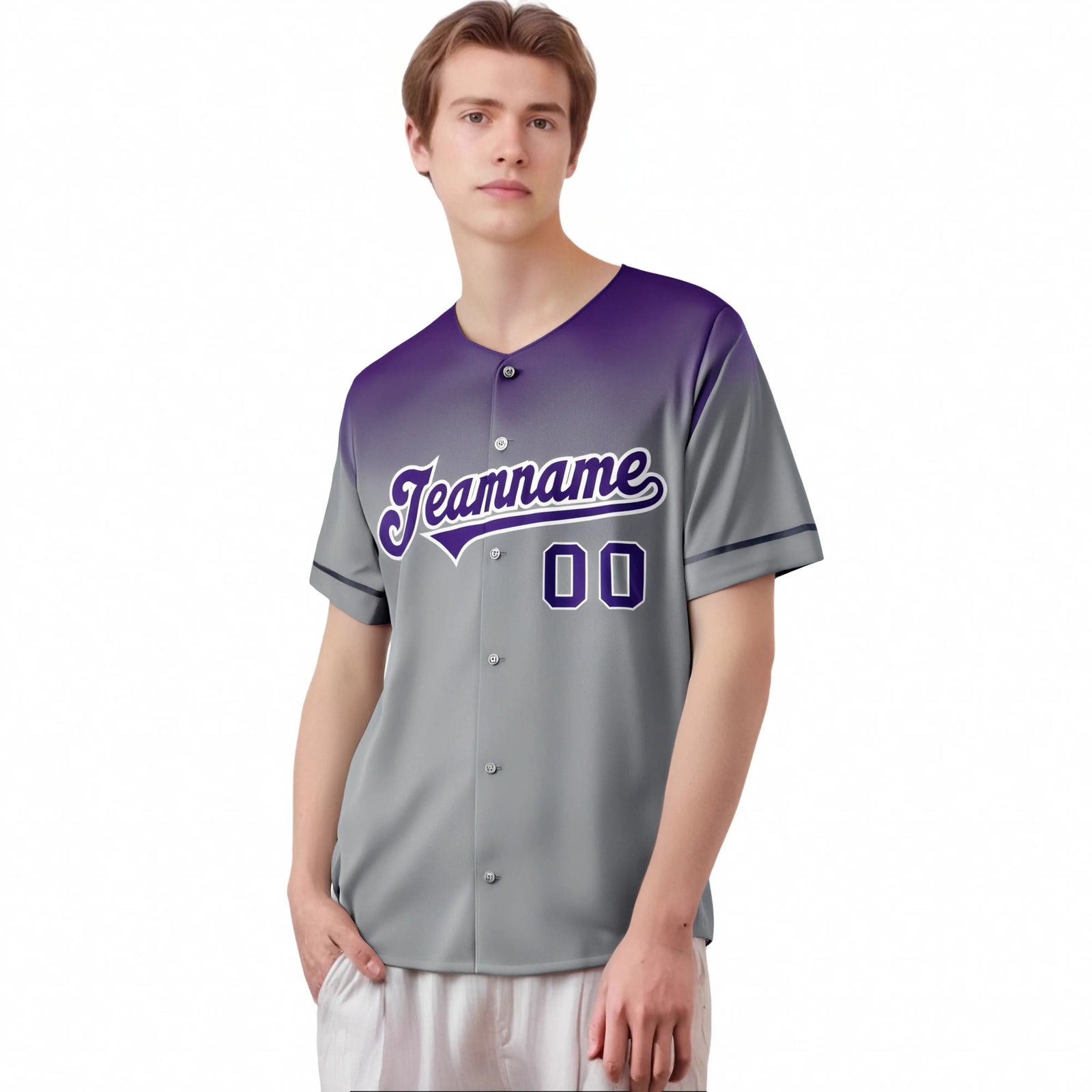 Custom Gray Purple Gradient Fashion Design Authentic Baseball Jersey