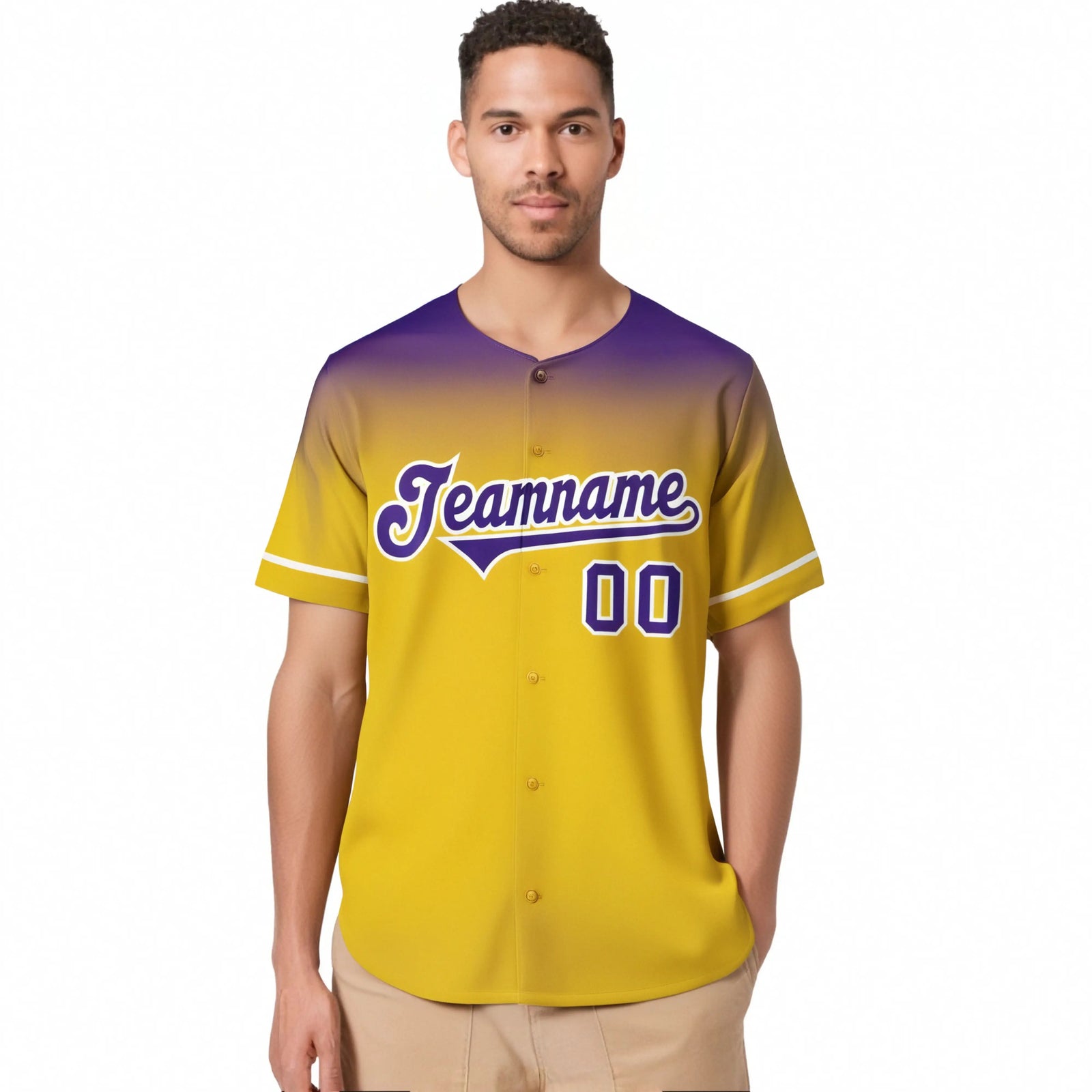 Custom Yellow Purple Gradient Fashion Design Authentic Baseball Jersey
