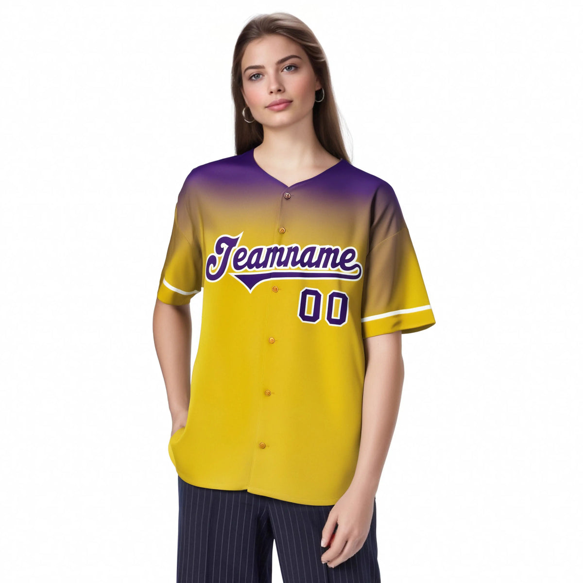 Custom Yellow Purple Gradient Fashion Design Authentic Baseball Jersey