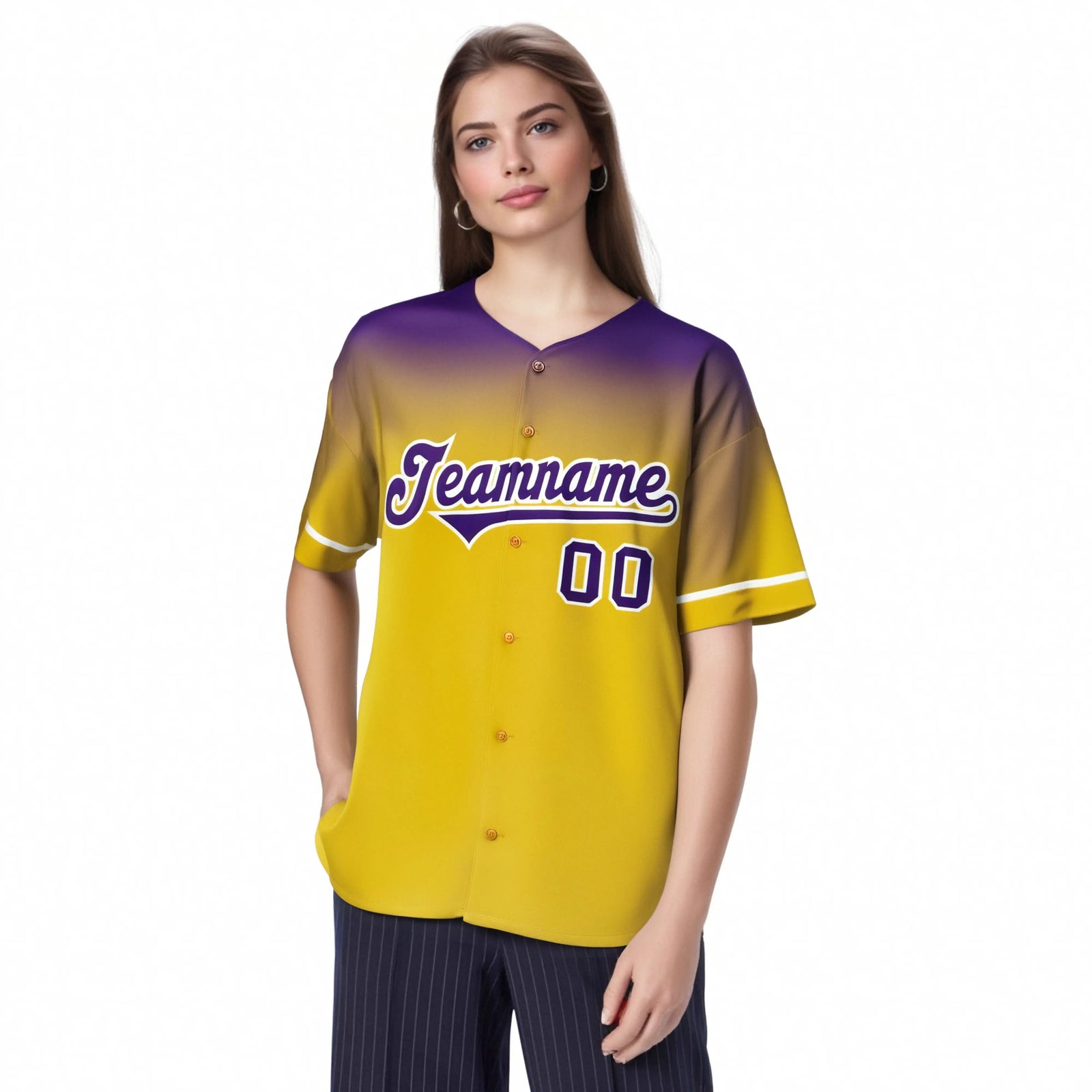 Custom Yellow Purple Gradient Fashion Design Authentic Baseball Jersey
